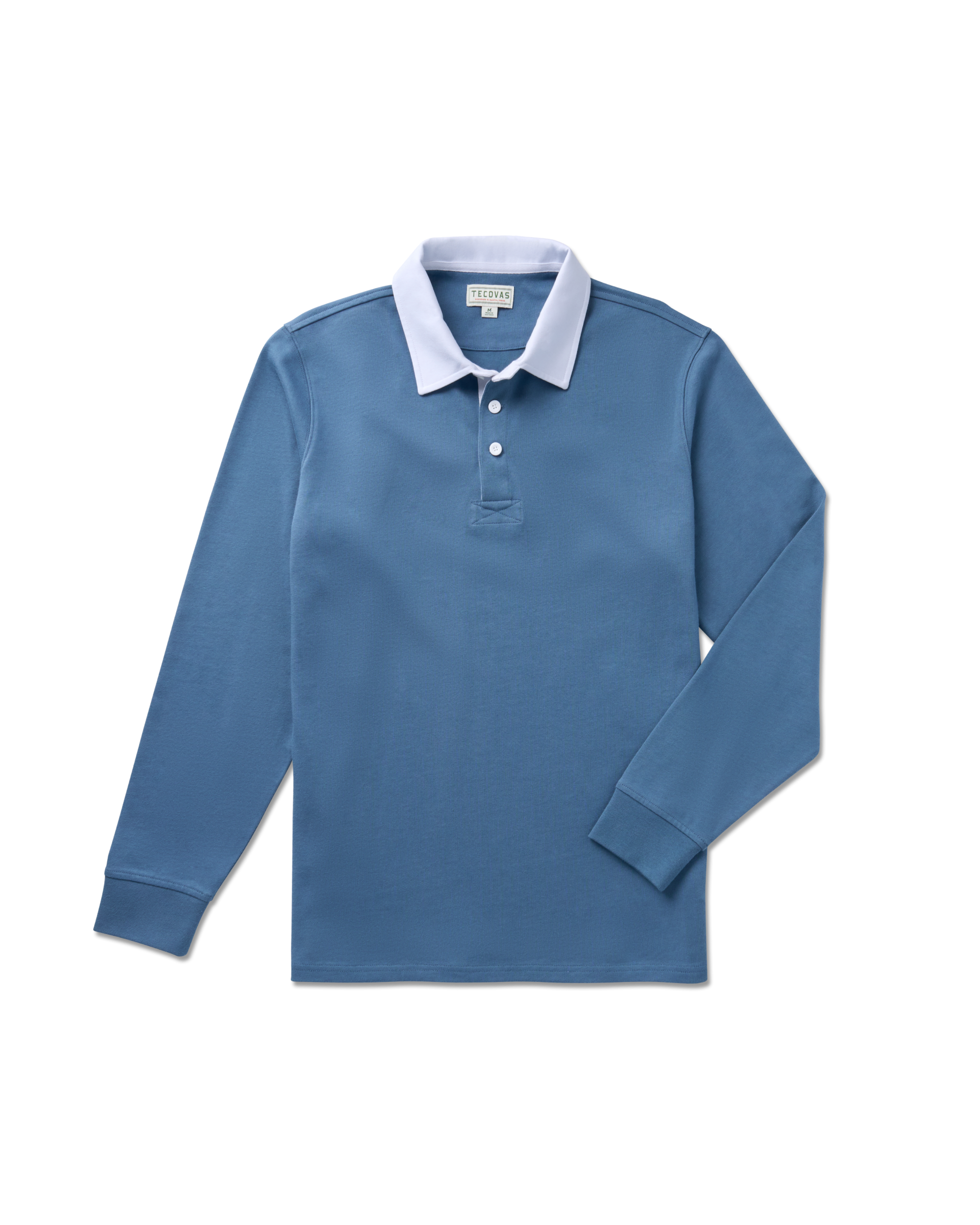 Men's Long Sleeve Polo - Blue Cotton
