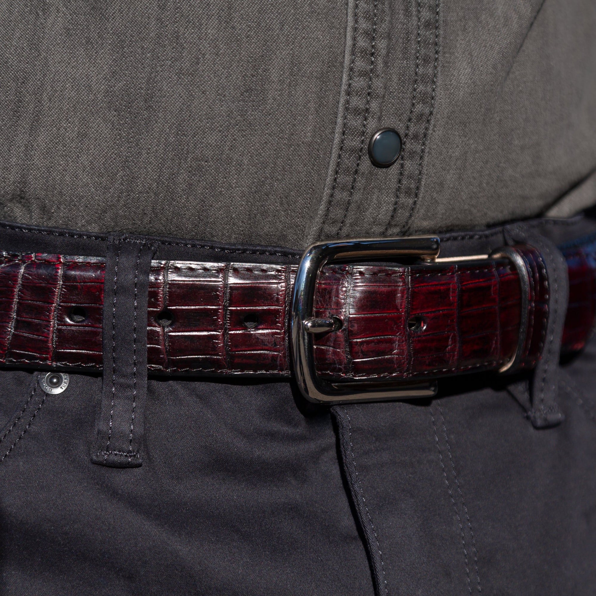 Men's Crocodile Belt - Black Cherry Crocodile