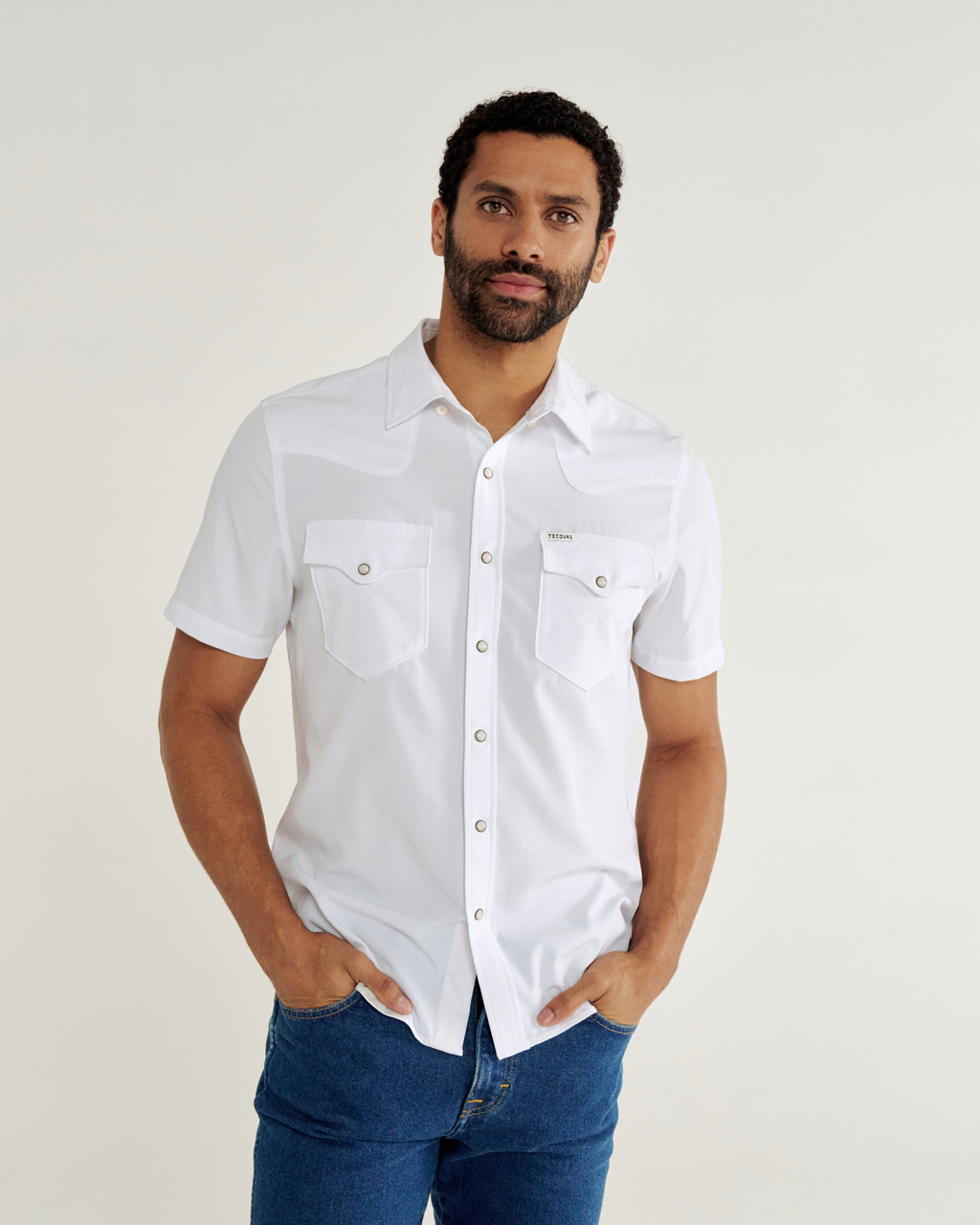 Men's Performance Short Sleeve Western Pearl Snap - Classic Fit - White Performance