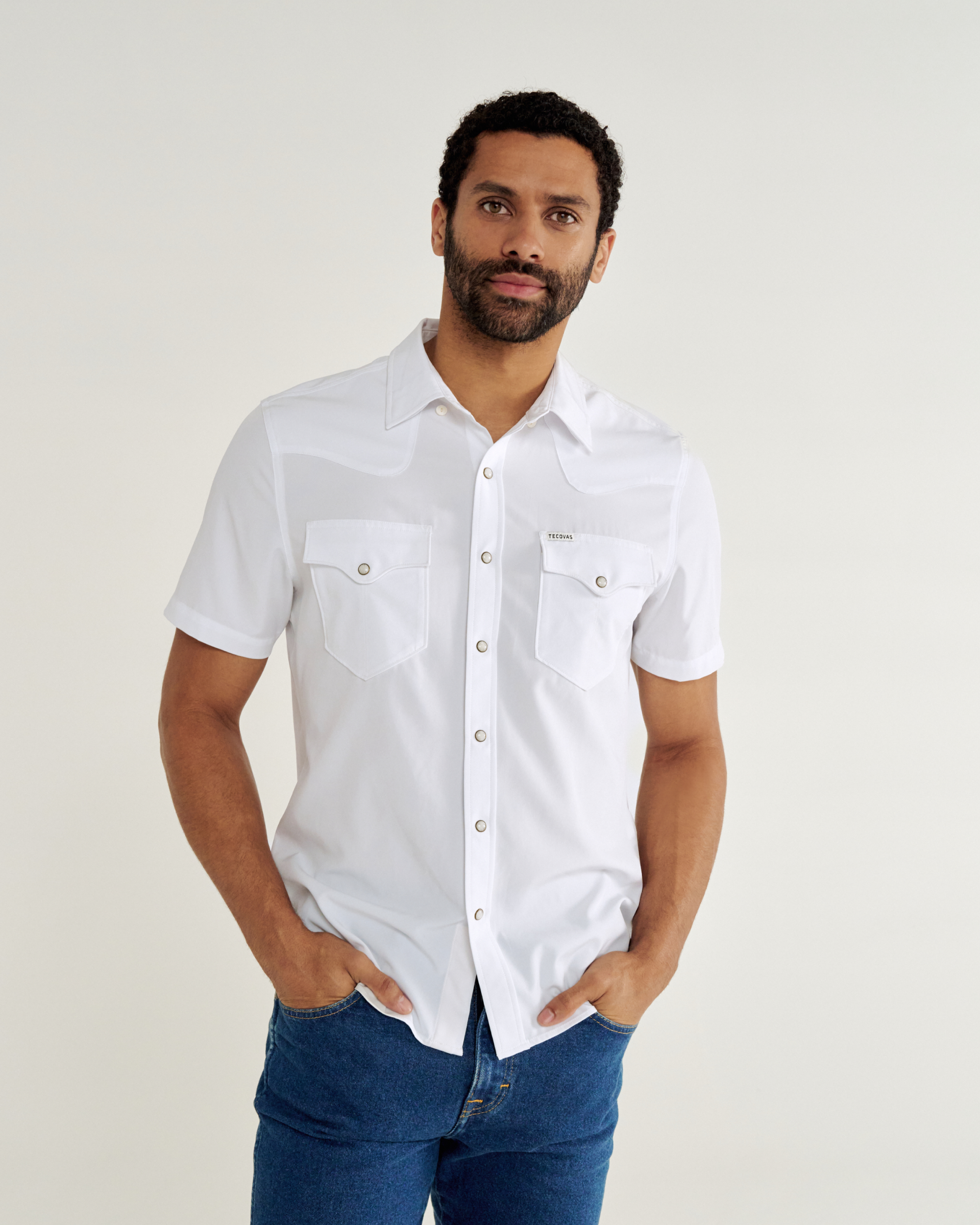 Men's Performance Short Sleeve Western Pearl Snap - Classic Fit - White Performance