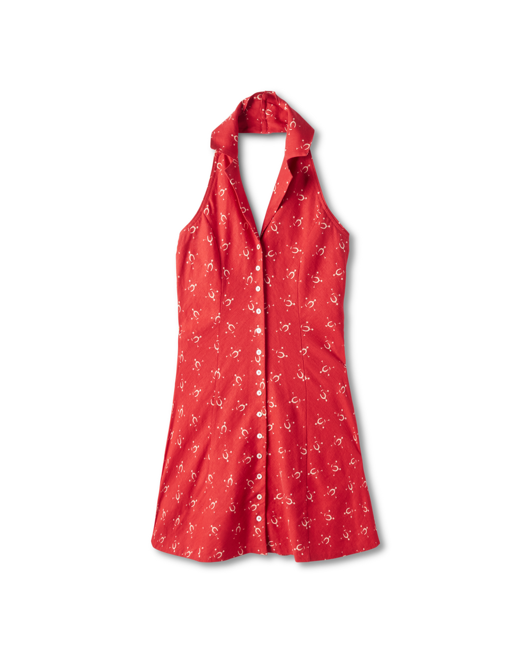 Women's Sleeveless Collared Mini Dress - Red Linen Viscose