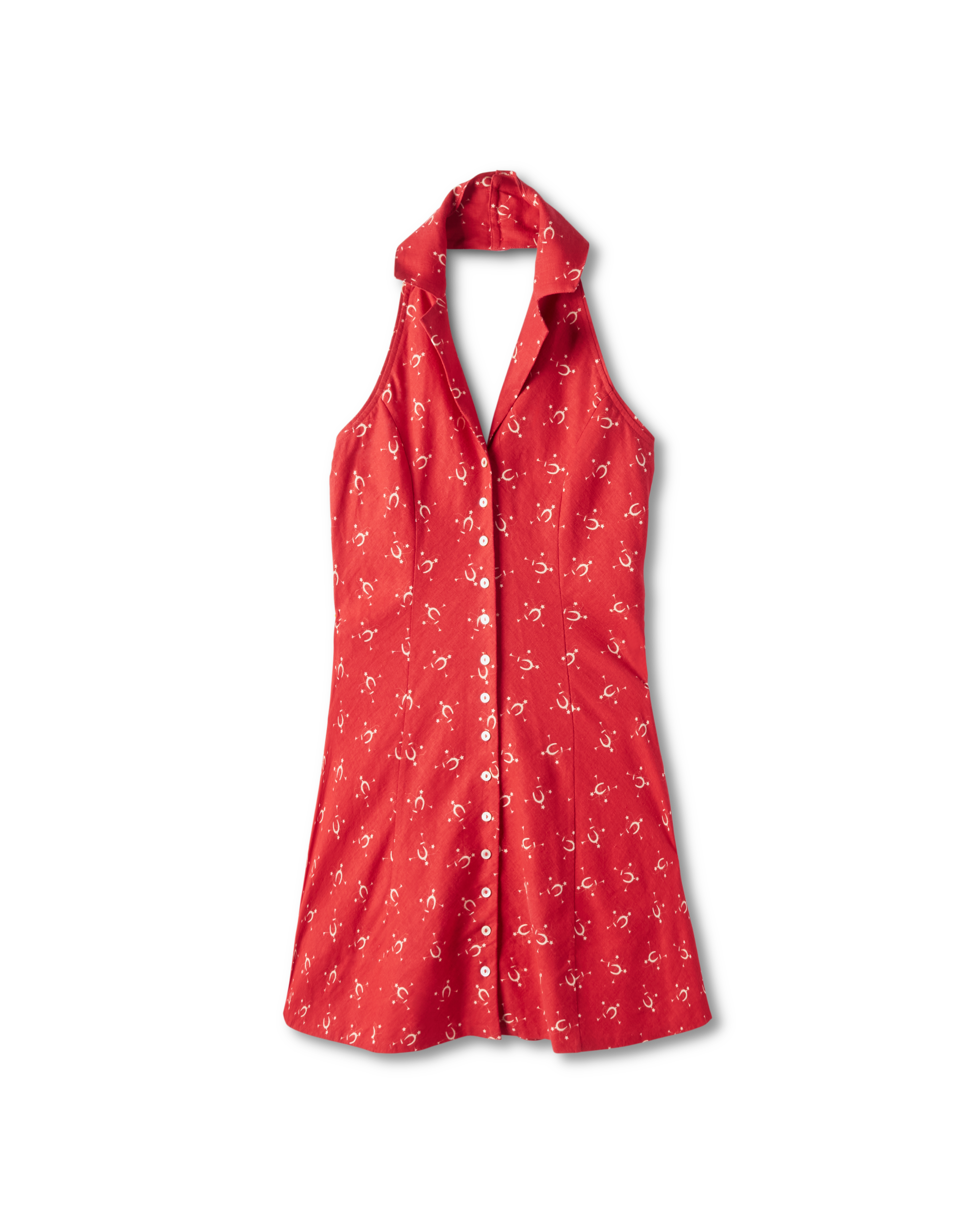 Women's Sleeveless Collared Mini Dress - Red Linen Viscose