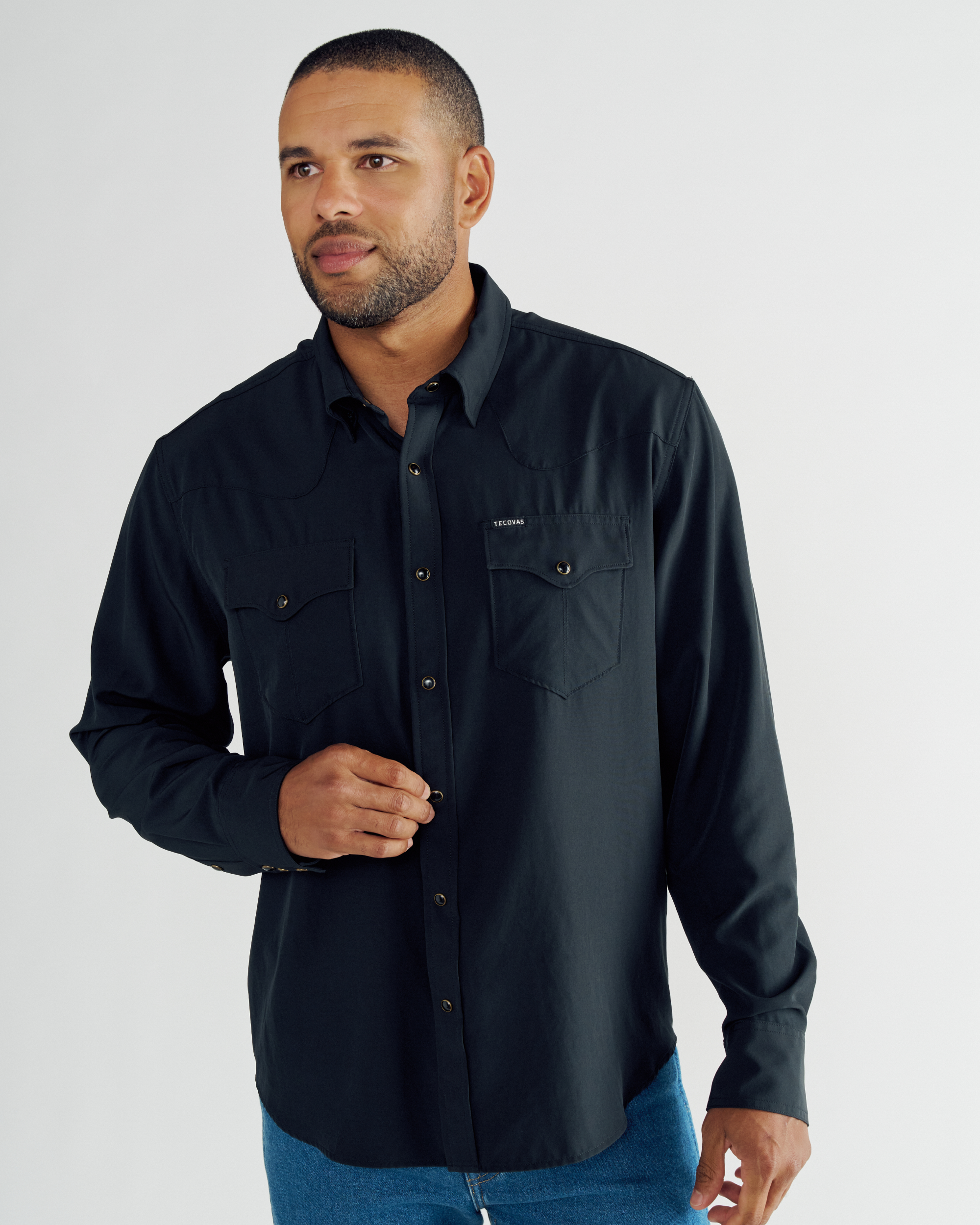 Men's Performance Long Sleeve Western Pearl Snap - Black Performance
