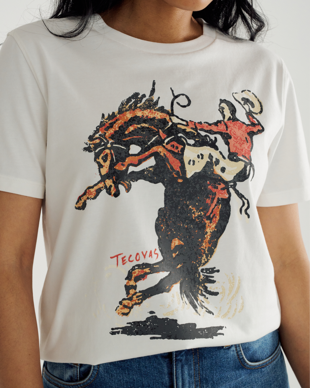 Women's Bucking Bronco Tee - Bone Supima Cotton