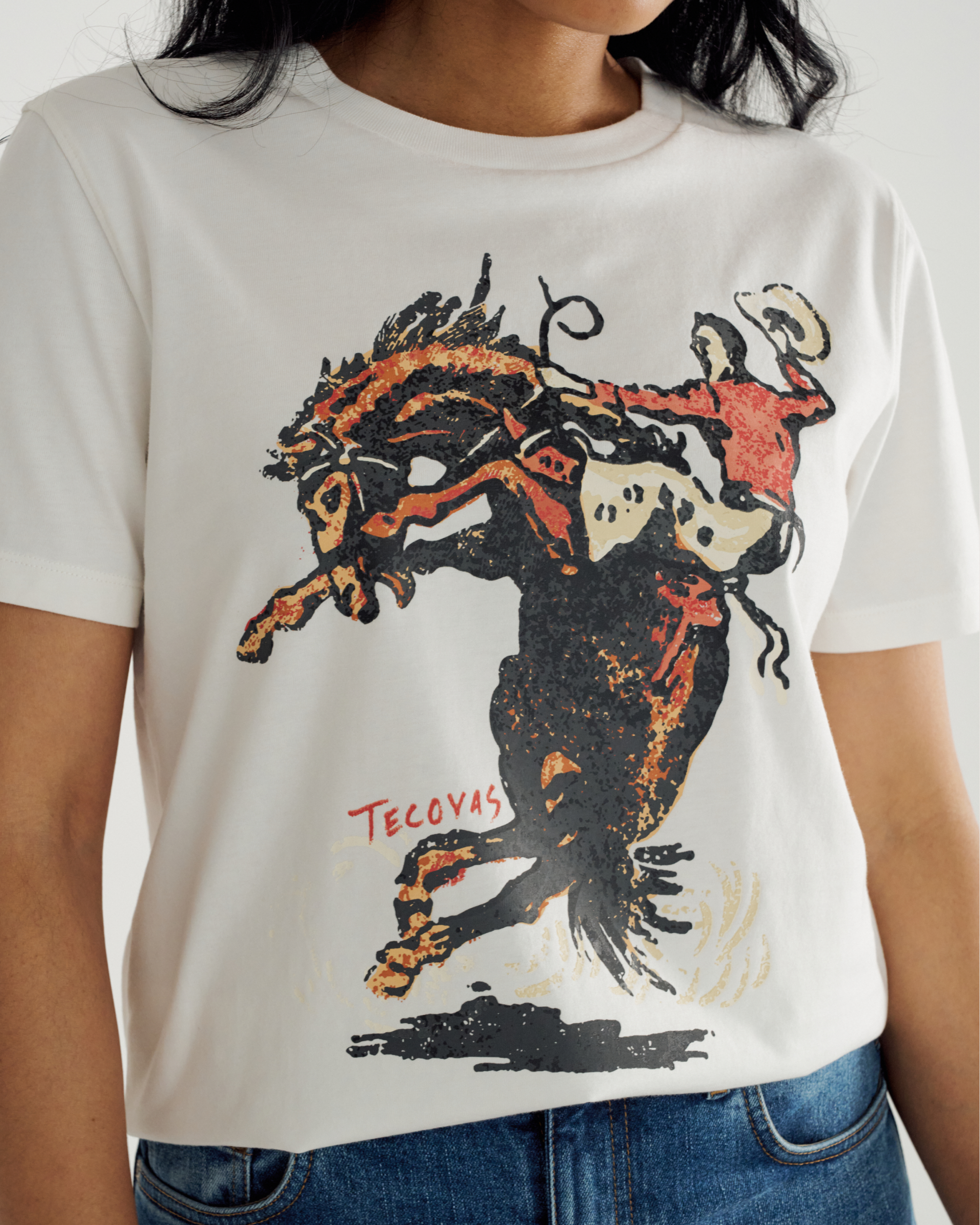 Women's Bucking Bronco Tee - Bone Supima Cotton