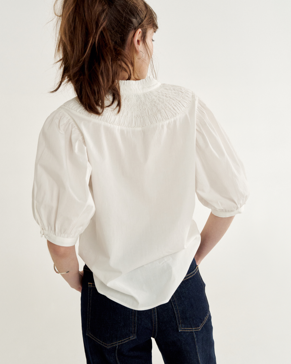 Women's Split Neck Top - White Cotton
