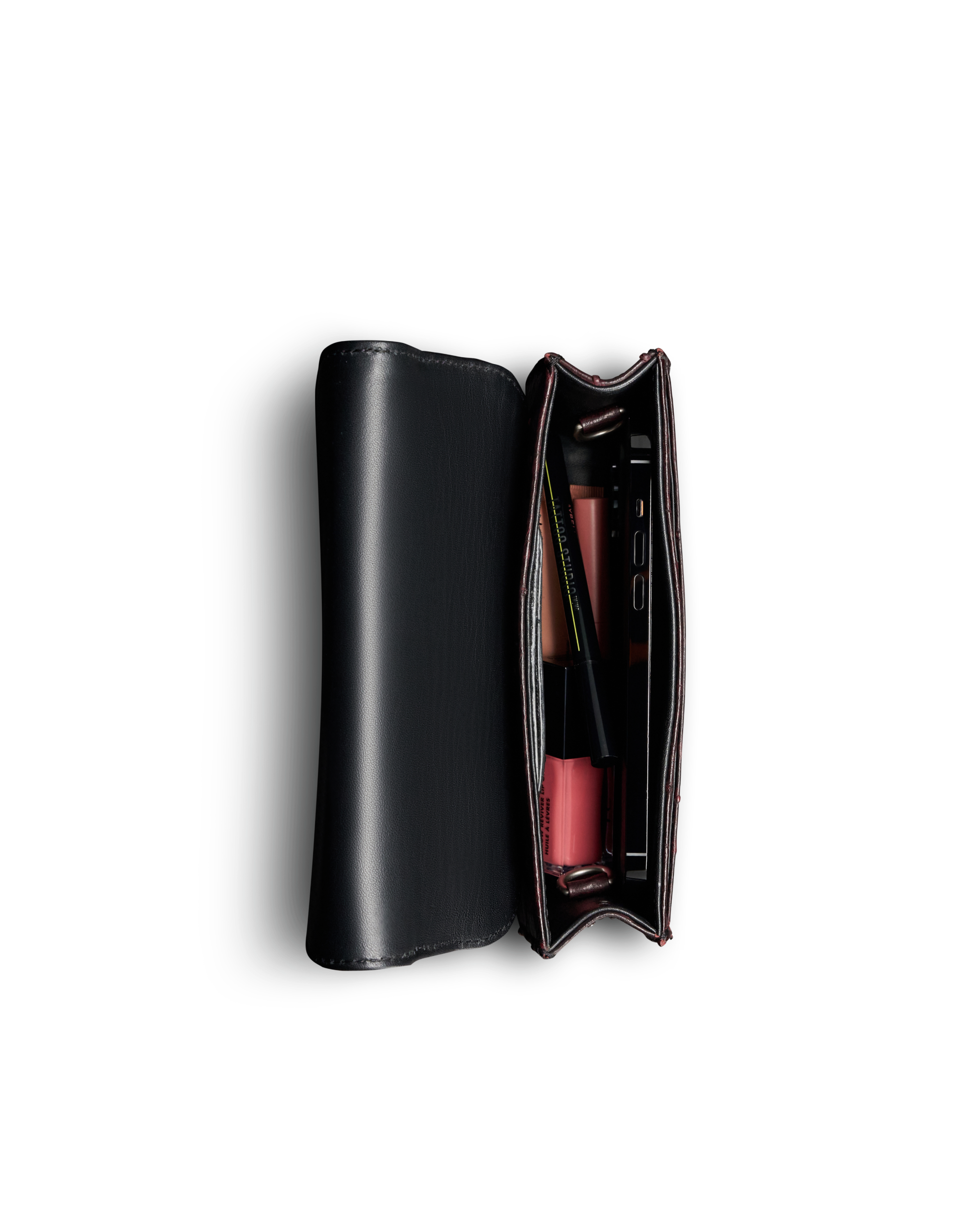 Concho Chain Crossbody - Black Cherry Ostrich
