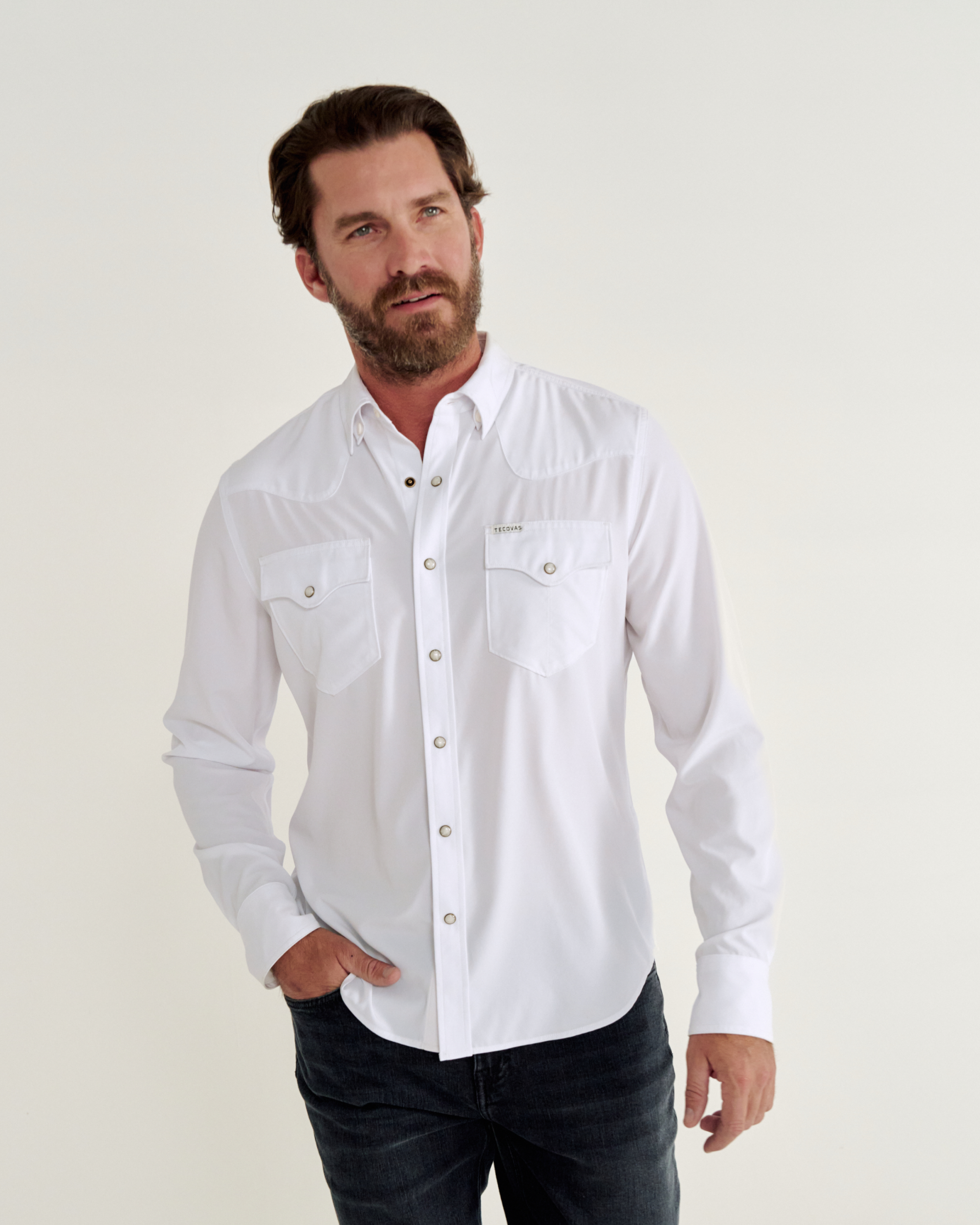 Men's Performance Long Sleeve Western Pearl Snap - White Performance