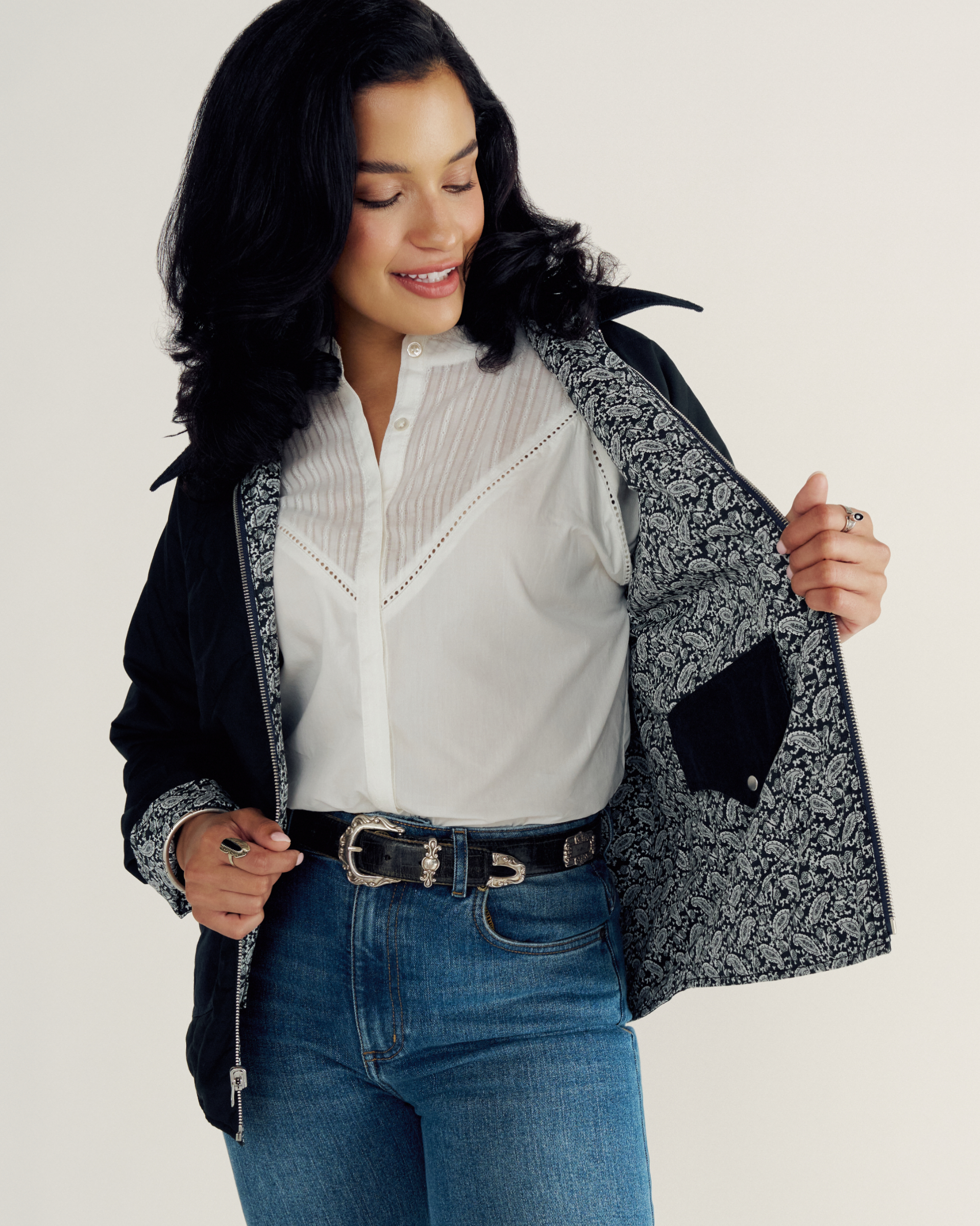 Women's Liner Jacket - Black White Polyester Blend