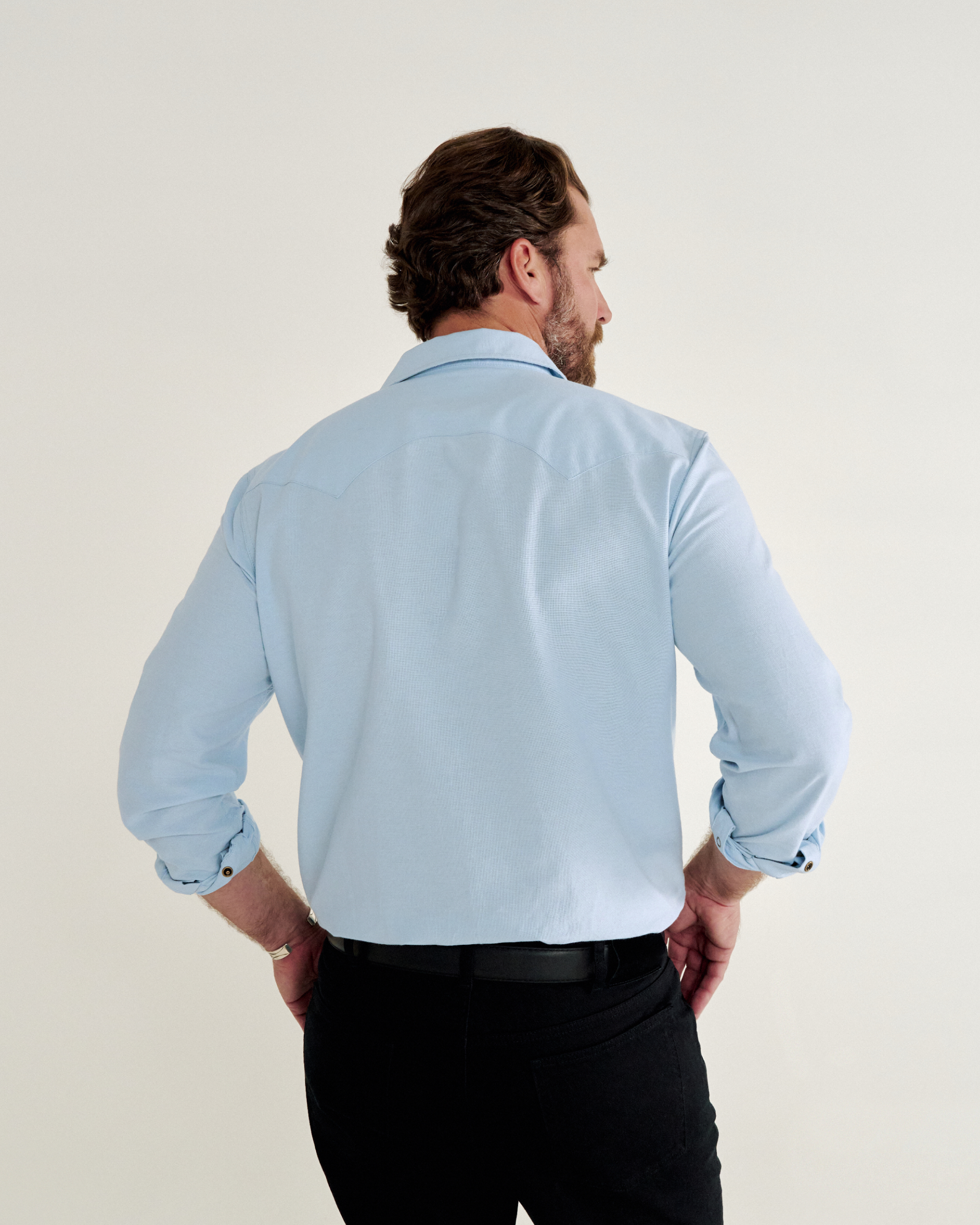 Men's Sawtooth Oxford Pearl Snap - Light Blue Cotton