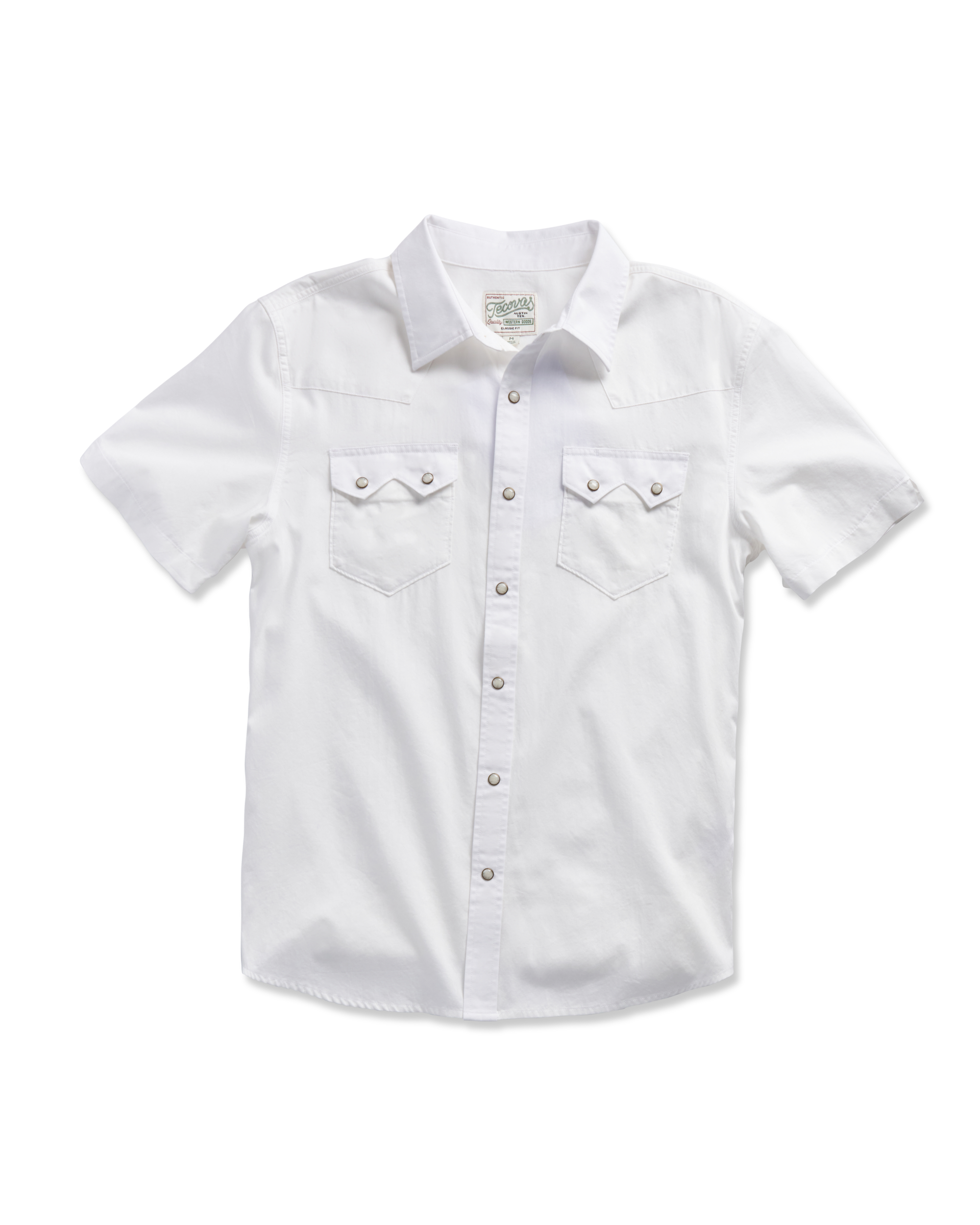 Men's Classic Fit Vintage Weight Sawtooth Short Sleeve Pearl Snap - White Cotton