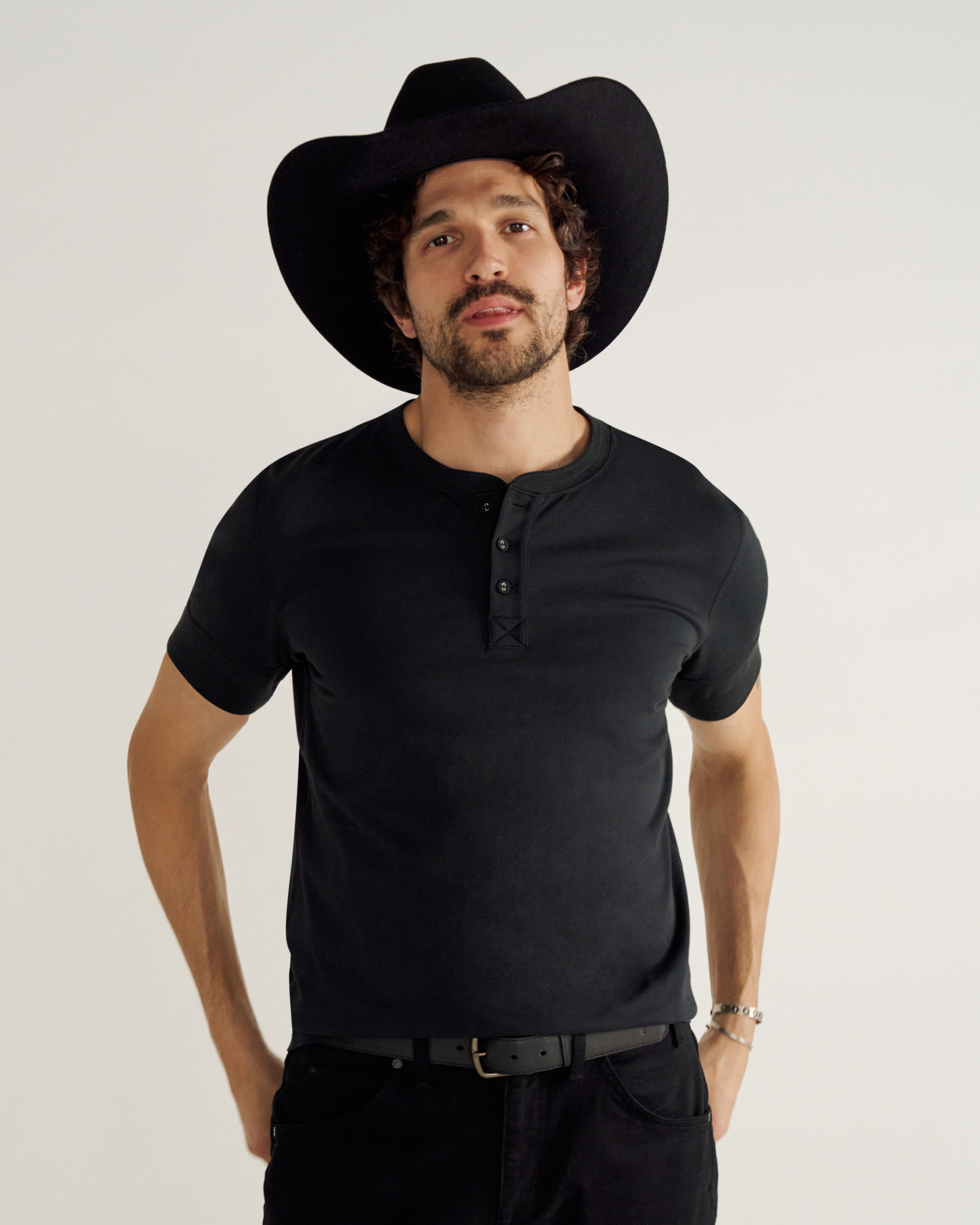 Men's Standard Issue Short Sleeve Henley - Black Pima Cotton