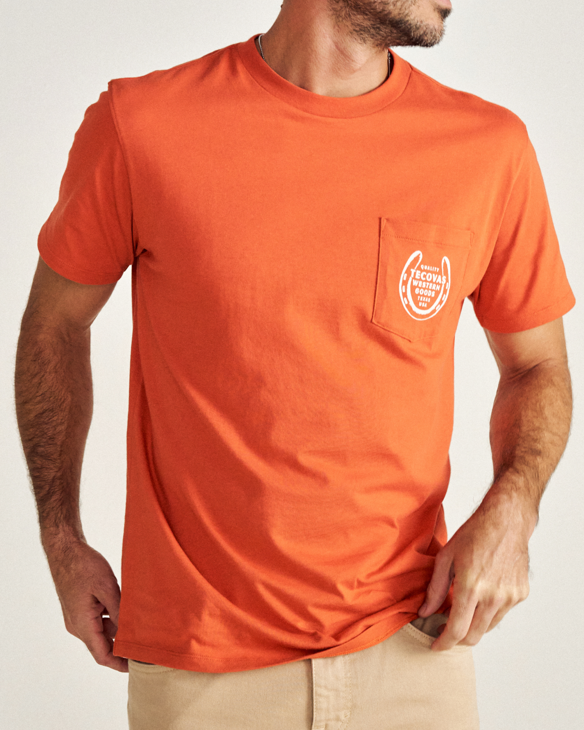 Men's Horseshoe Pocket Tee - Orange Bone Pima Cotton