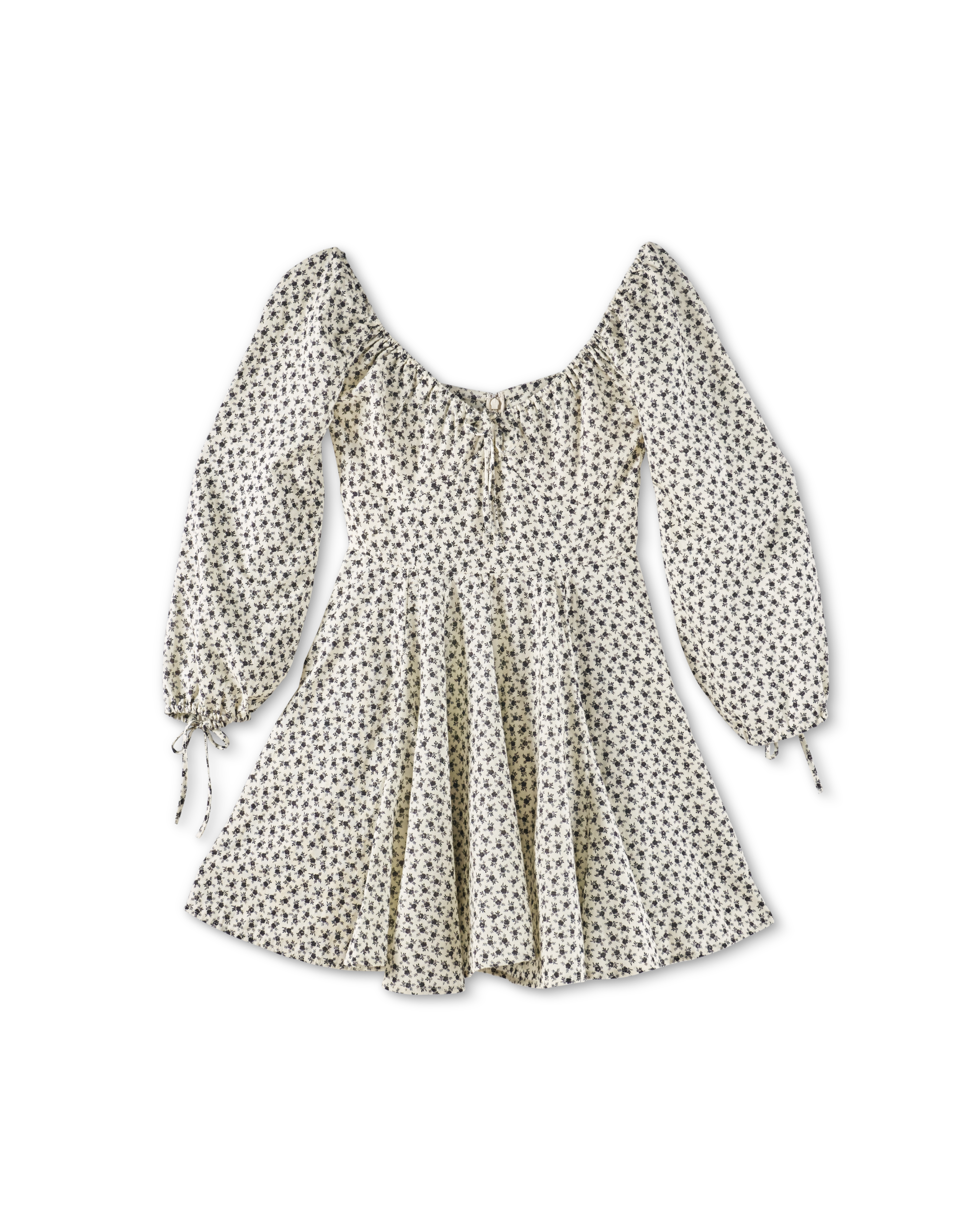 Women's Long Sleeve Mini Dress - Cream Black Cotton Blend