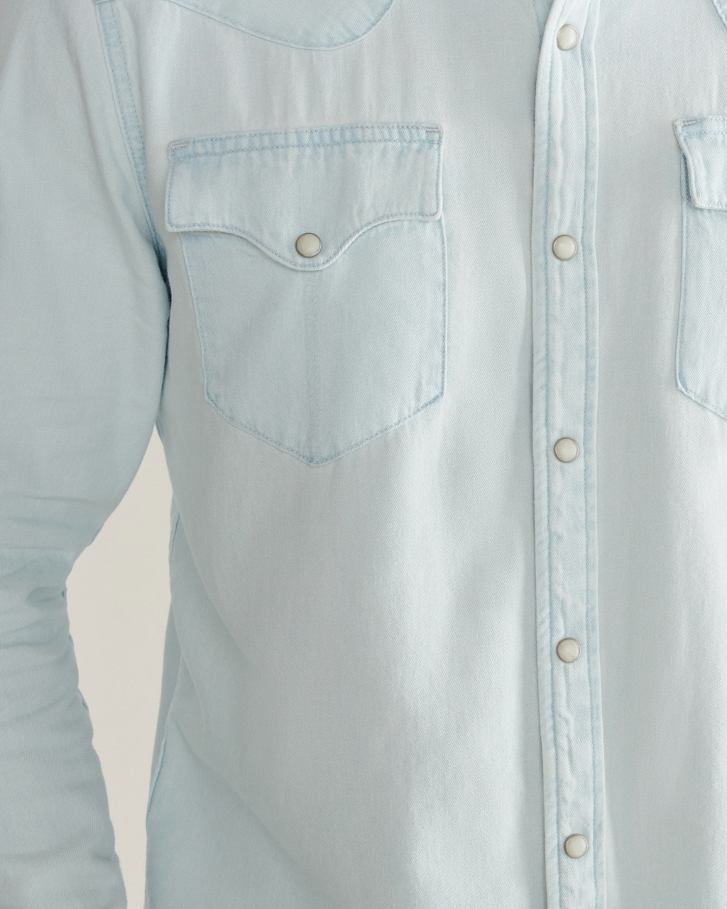 Men's Denim Long Sleeve Pearl Snap - Ultra Light Denim