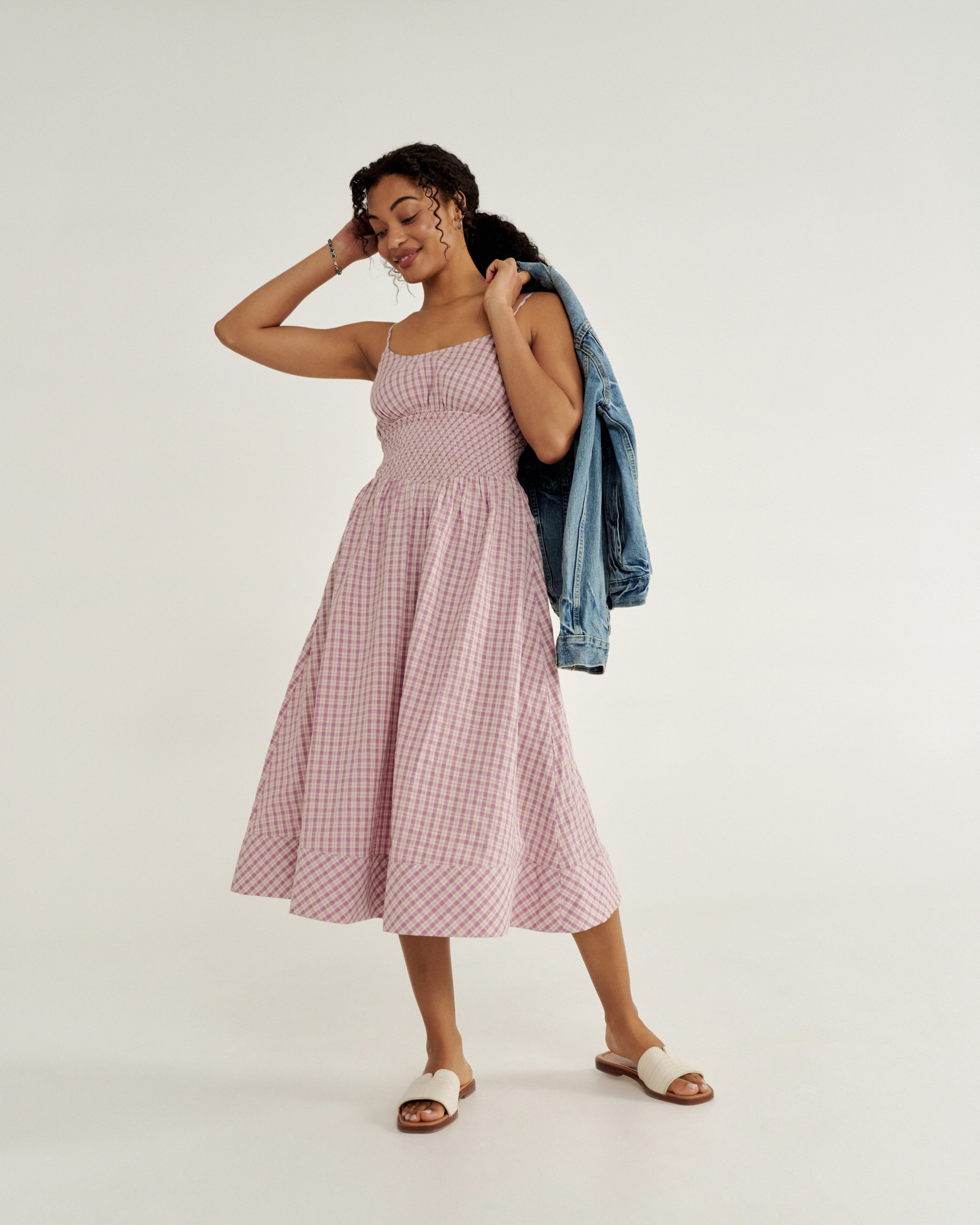 Women's Tiered Midi Dress - Purple Cotton