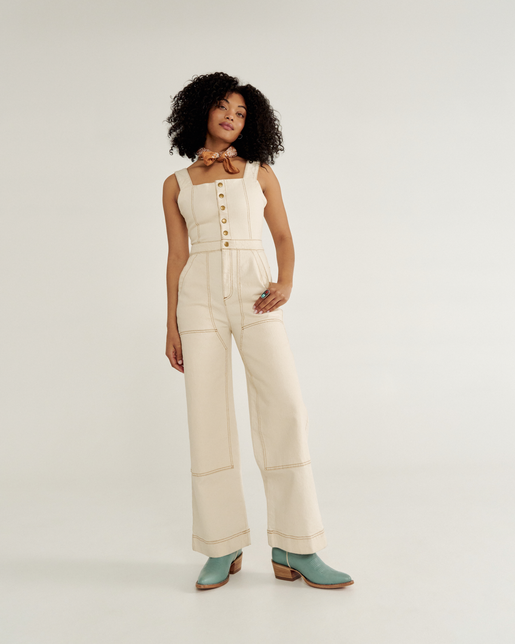 Women's Denim Jumpsuit - Natural Denim