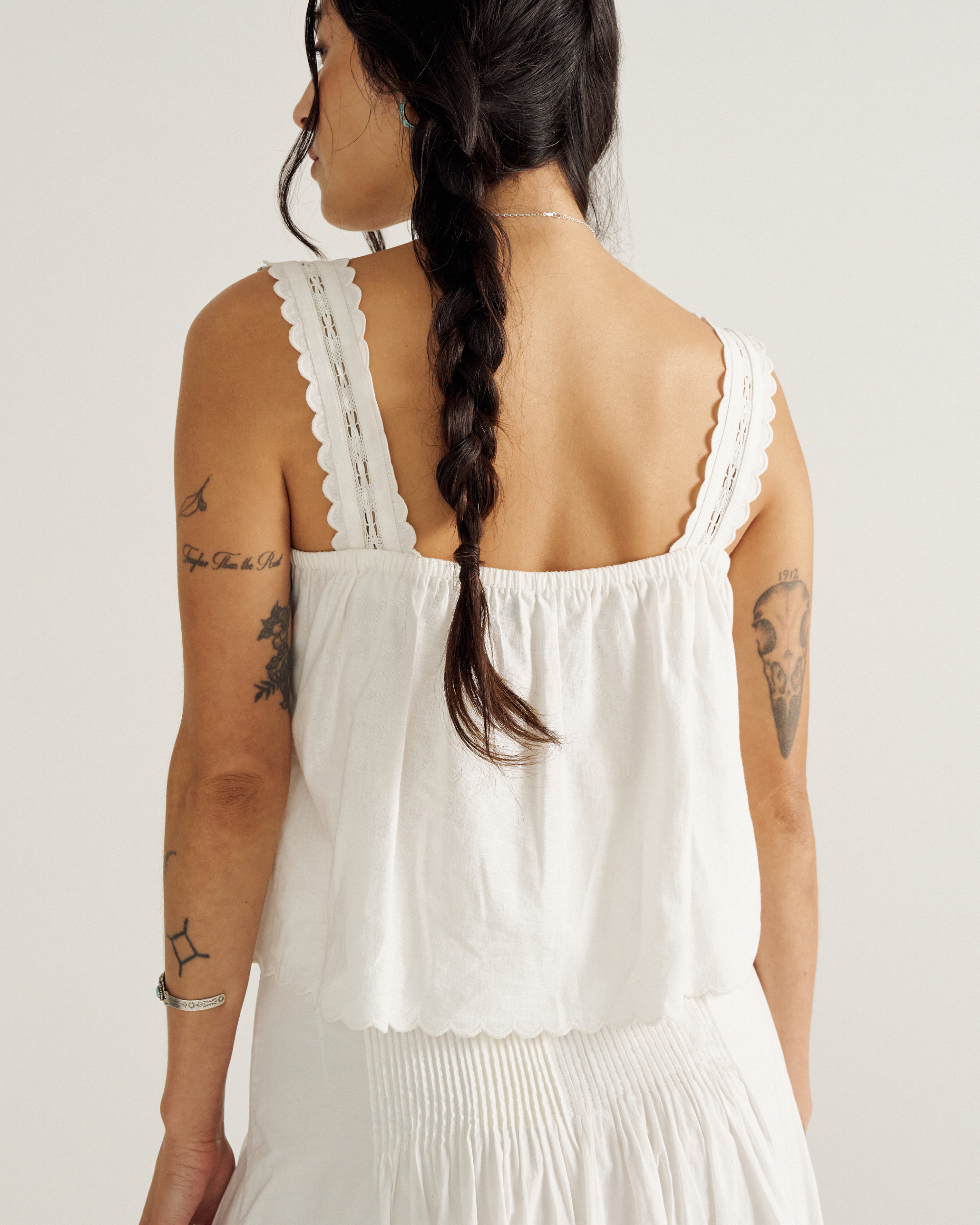 Women's Linen Artisanal Tank - White Linen Cotton