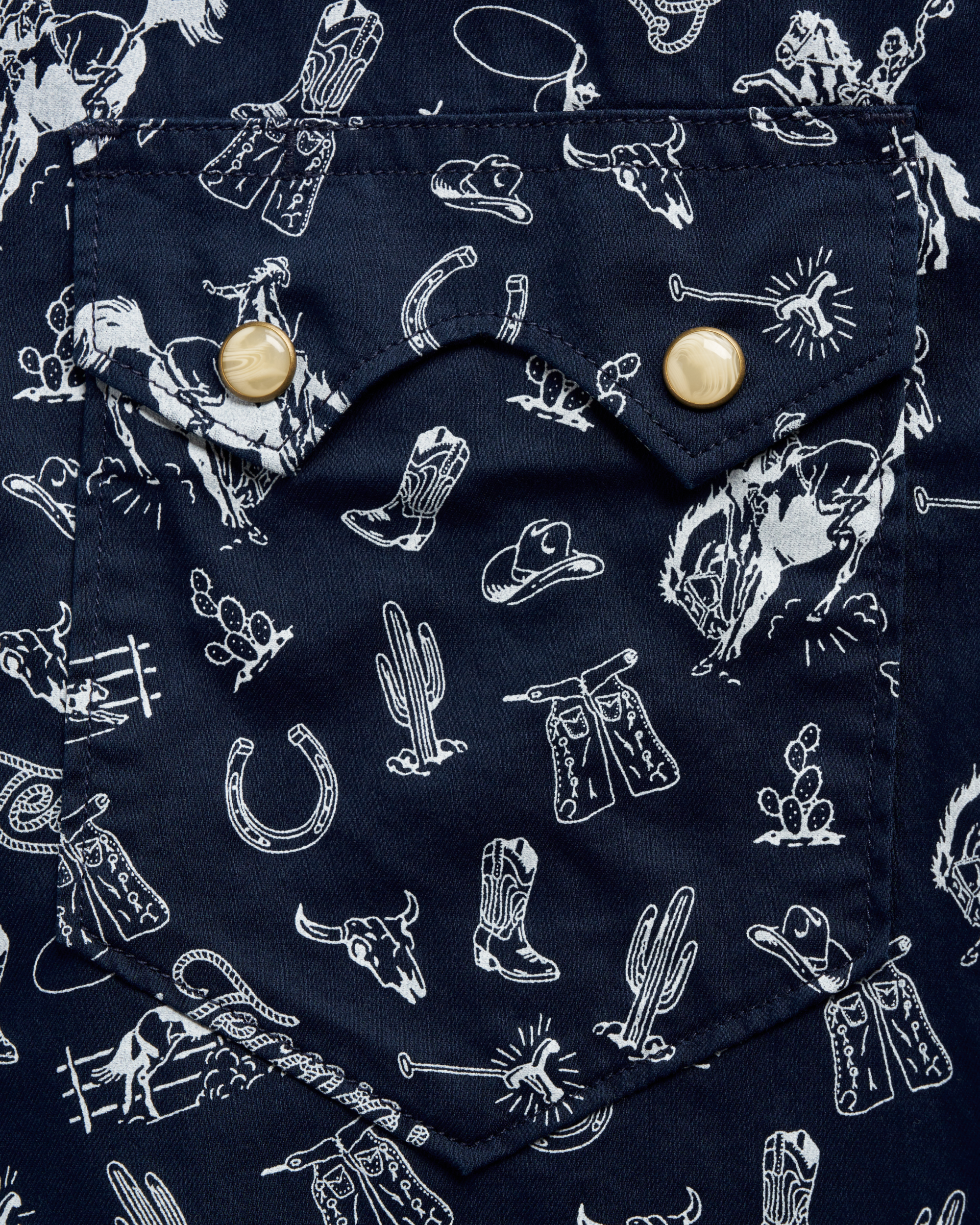 Men's Sawtooth Short Sleeve Pearl Snap - Navy White Cotton