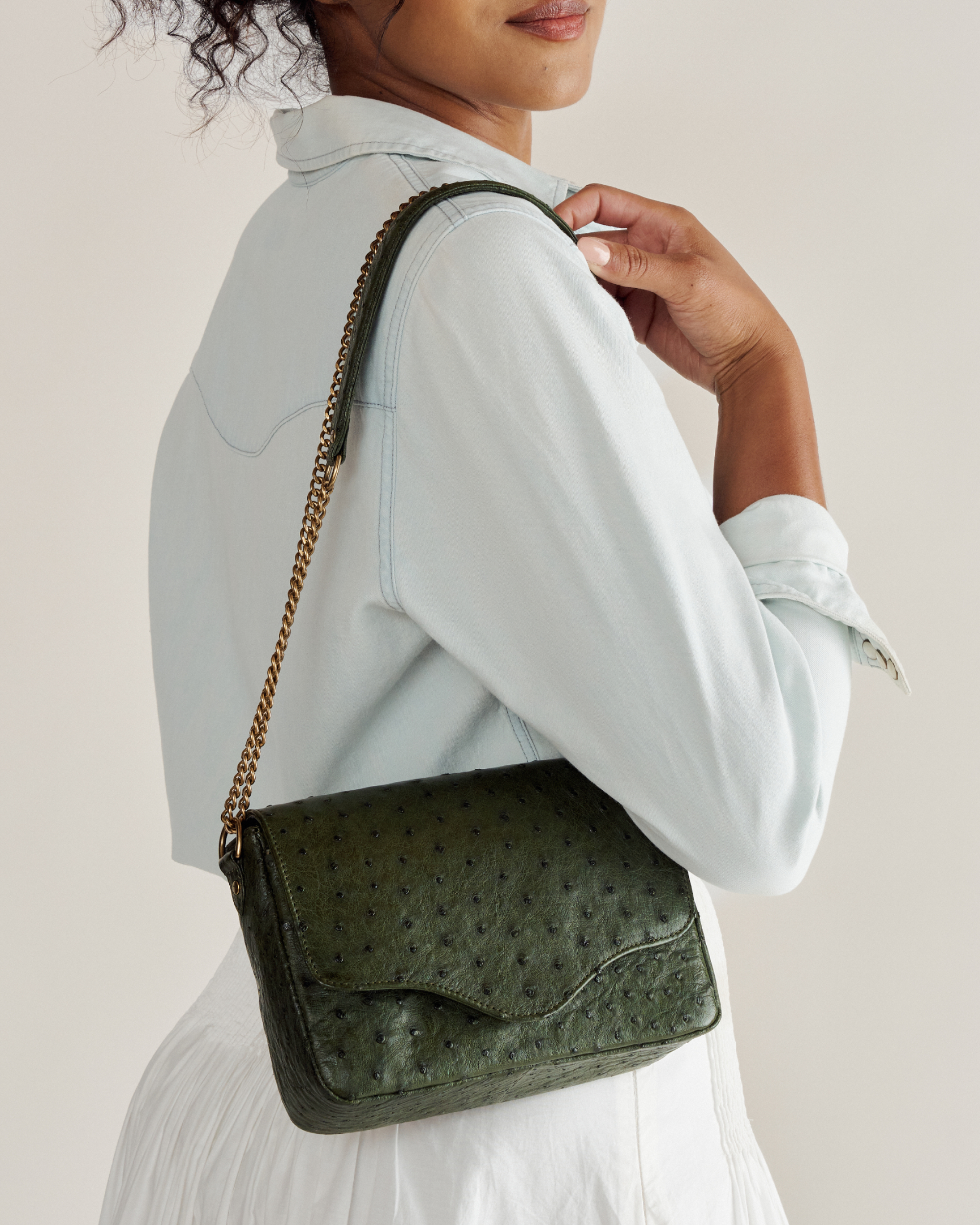 Ostrich Shoulder Bag - Forest Green Ostrich