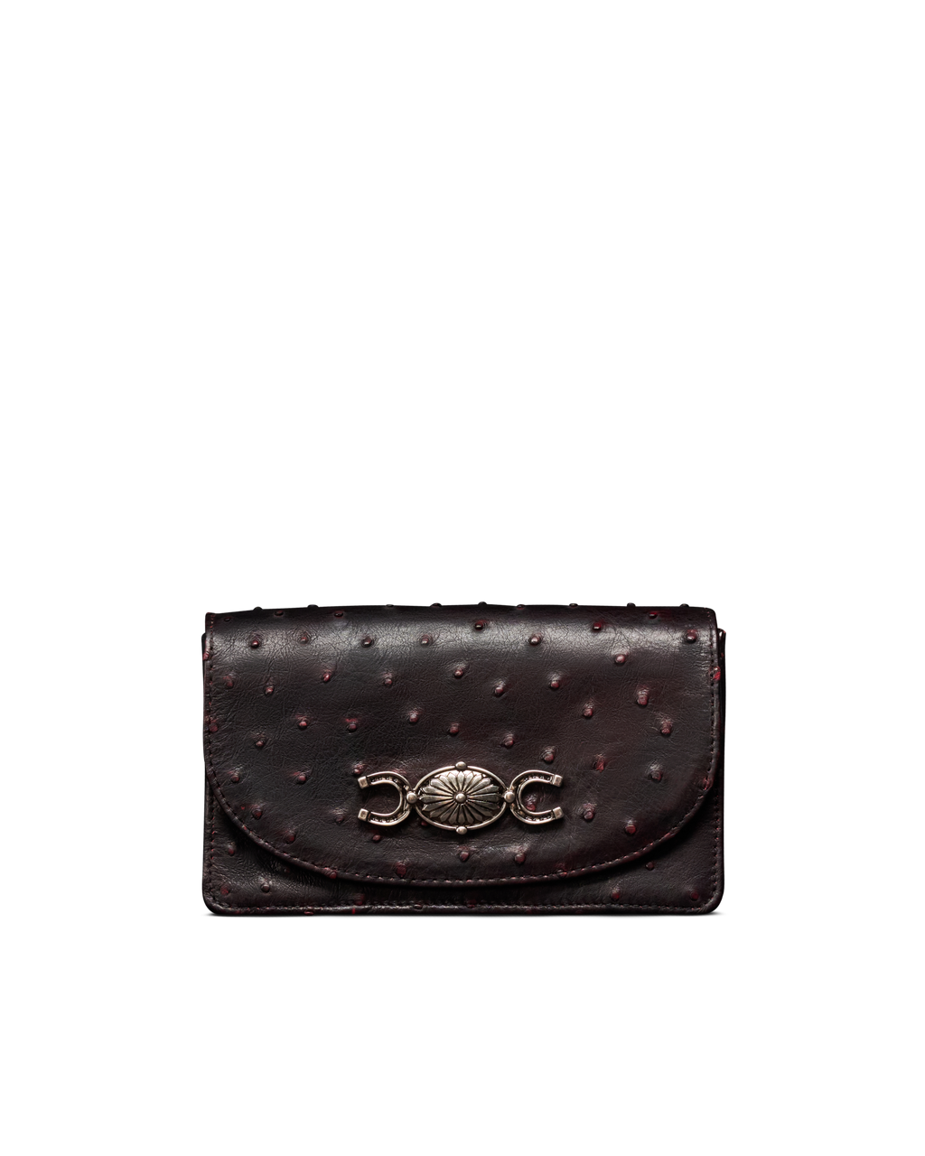 Concho Chain Crossbody - Black Cherry Ostrich