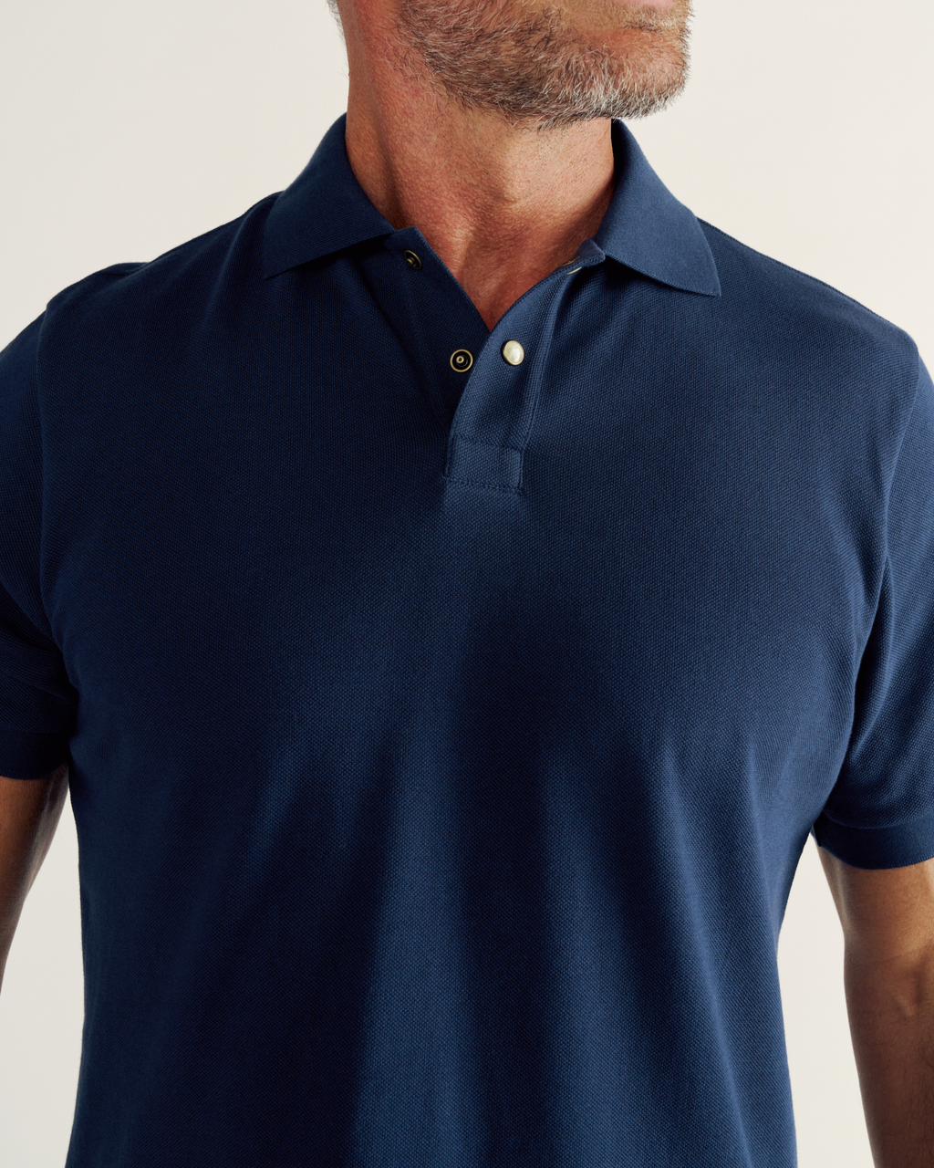 Men's Polo Short Sleeve Pearl Snap - Navy Cotton