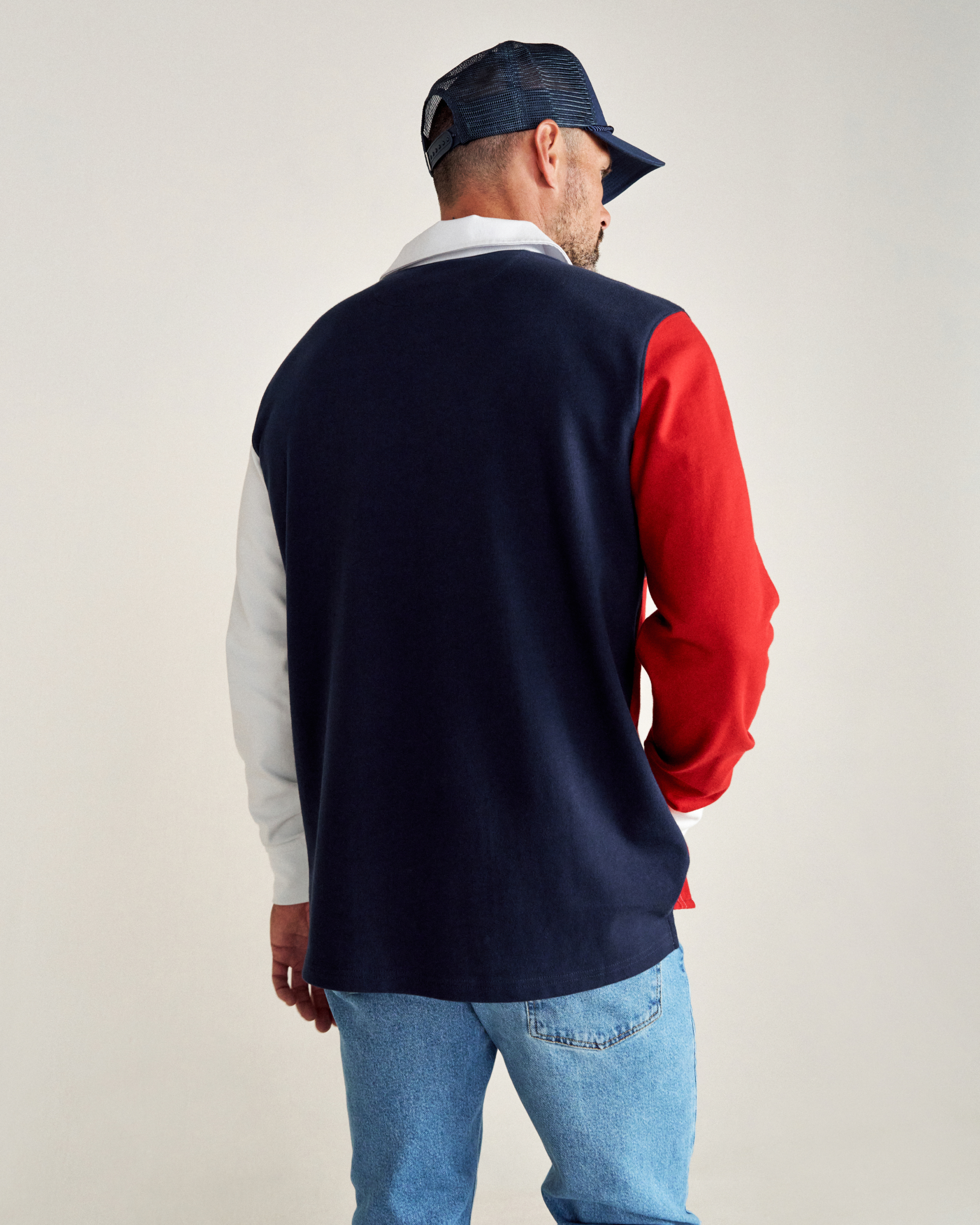 Men's Long Sleeve Polo - Red White Cotton