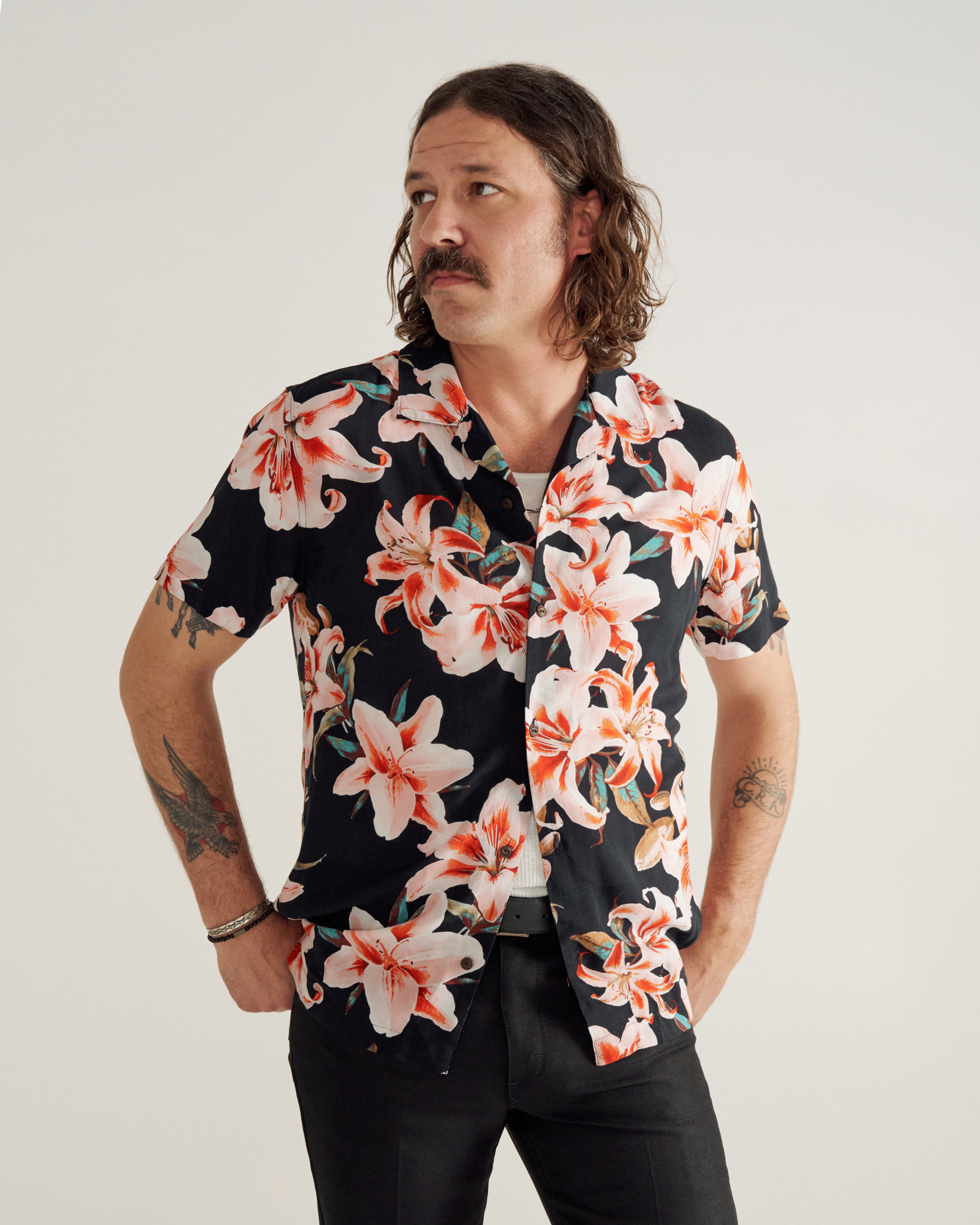 Men's Lakeside Short Sleeve Button Down - Black Multi Rayon Voile