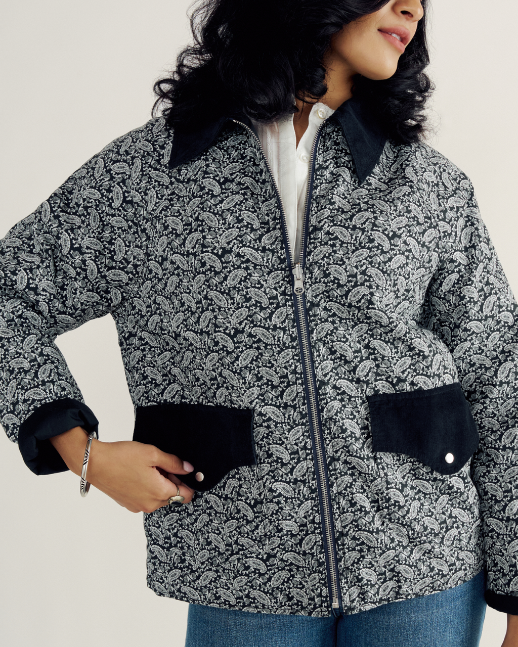 Women's Liner Jacket - Black White Polyester Blend