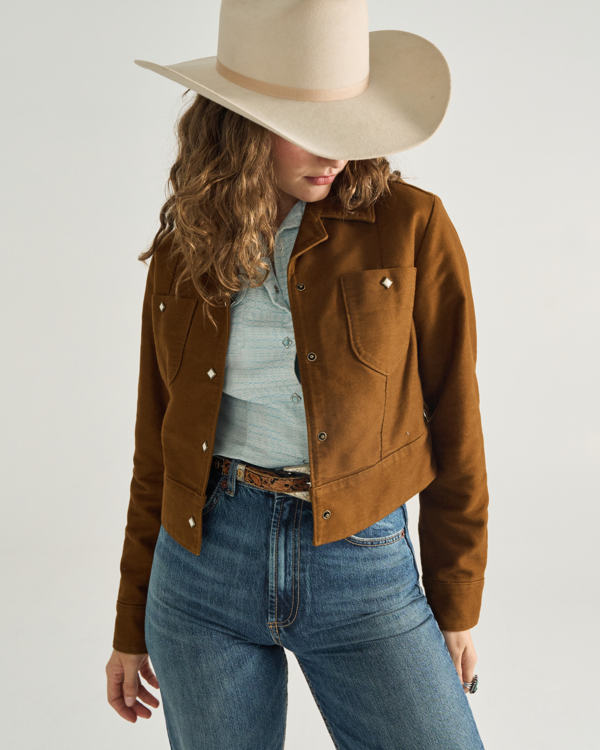 Women's Moleskin Pearl Snap Jacket - Camel Cotton