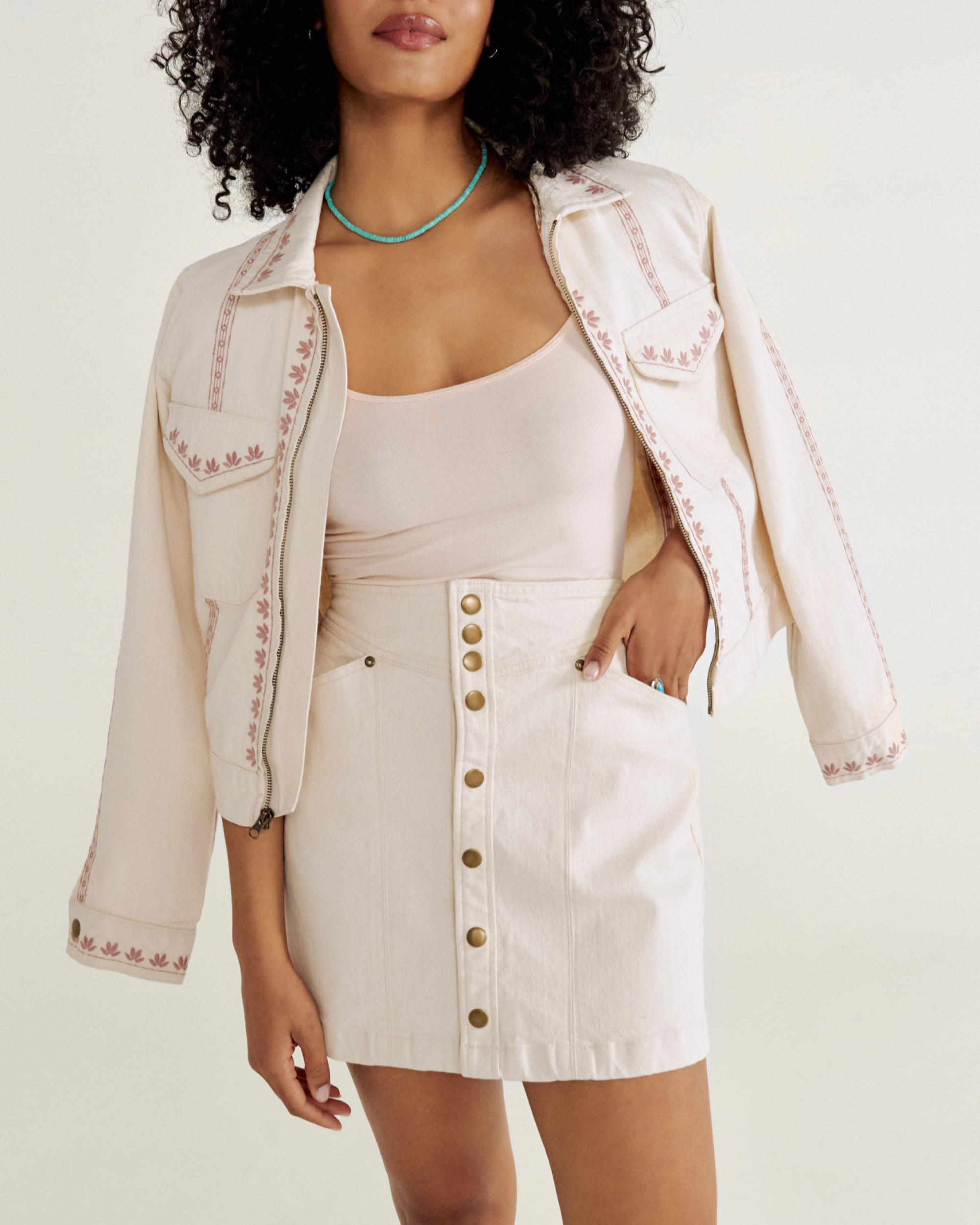 Women's Denim Mini Skirt - Natural Denim