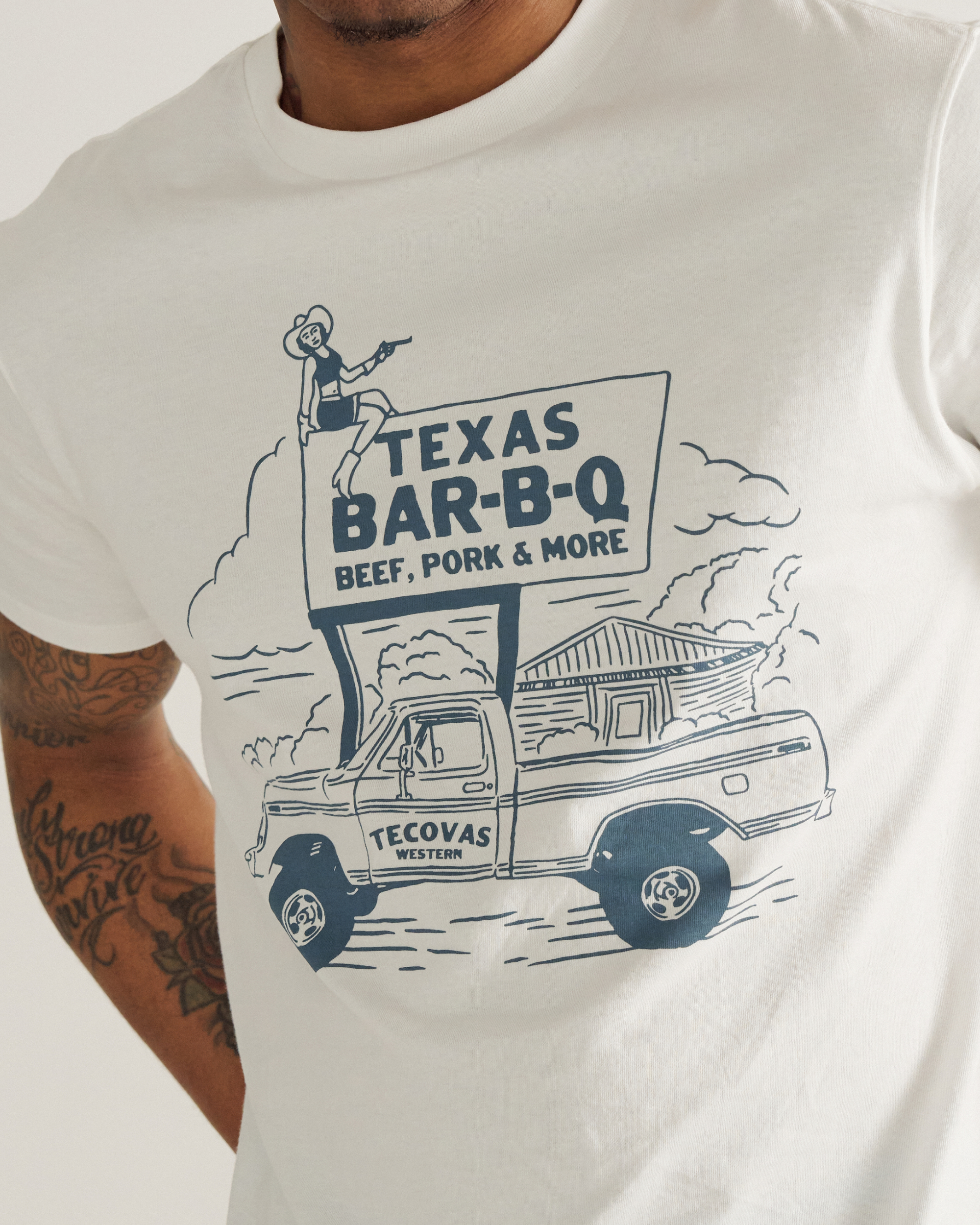 Men's Texas BBQ Tee - Bone Blue Pima Cotton