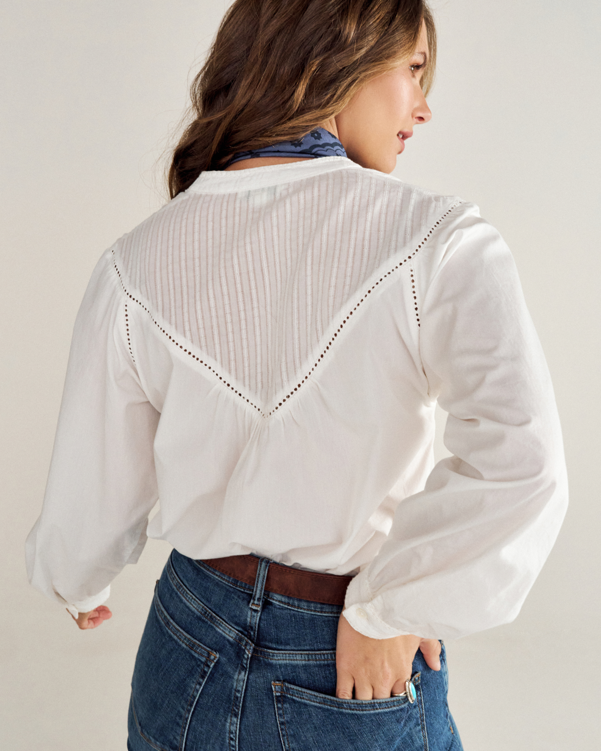 Women's Lace Peasant Top - White Cotton