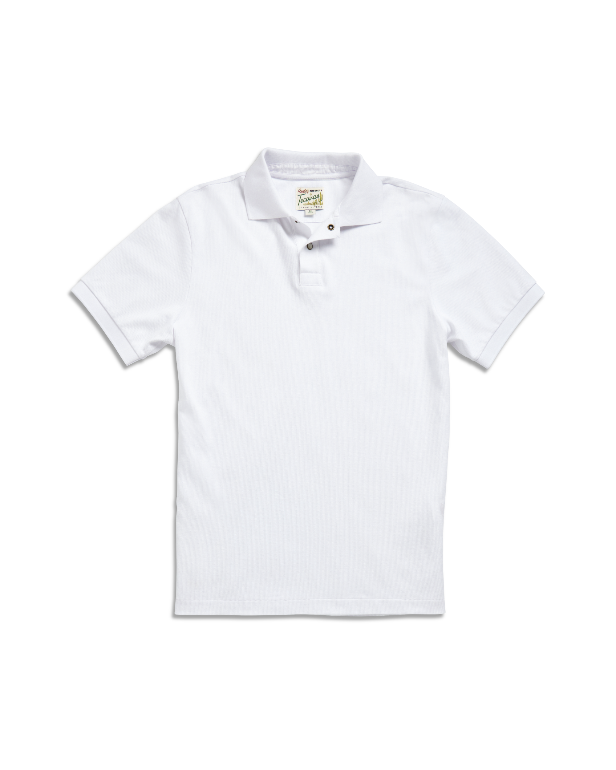 Men's Polo Short Sleeve Pearl Snap - White Cotton