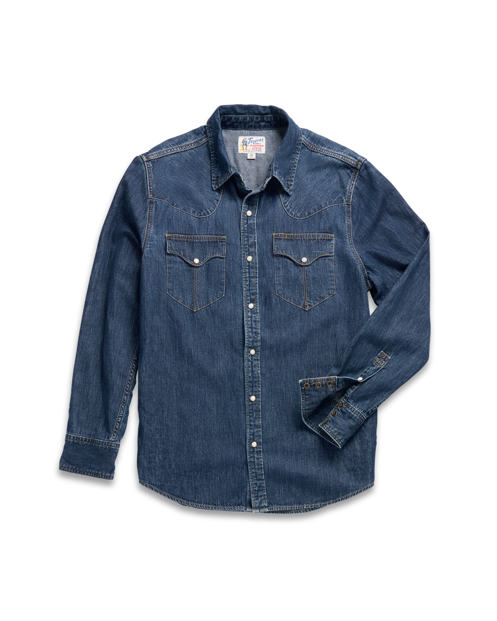 Men's Denim Long Sleeve Pearl Snap - Dark Wash Denim