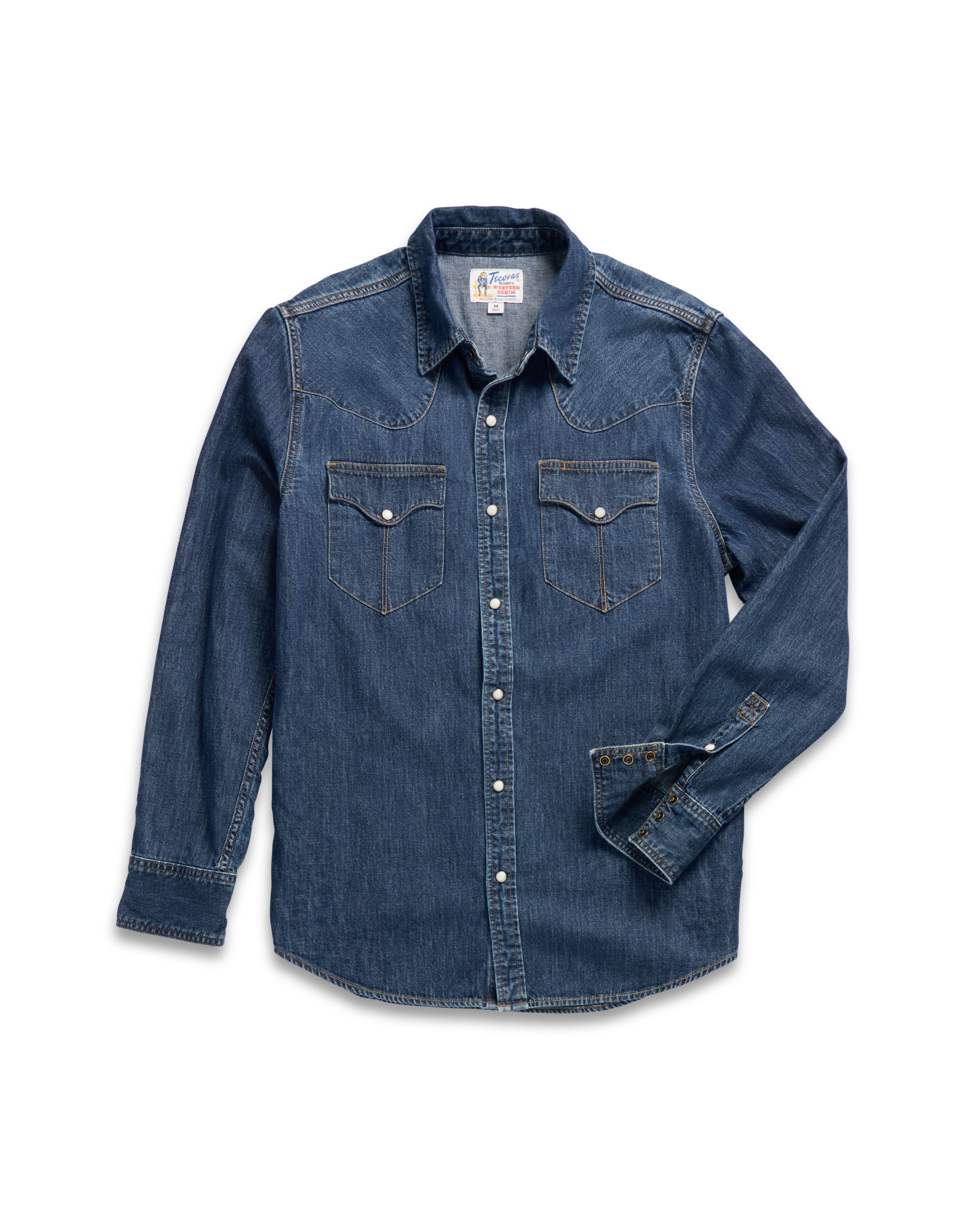 Men's Denim Long Sleeve Pearl Snap - Dark Wash Denim