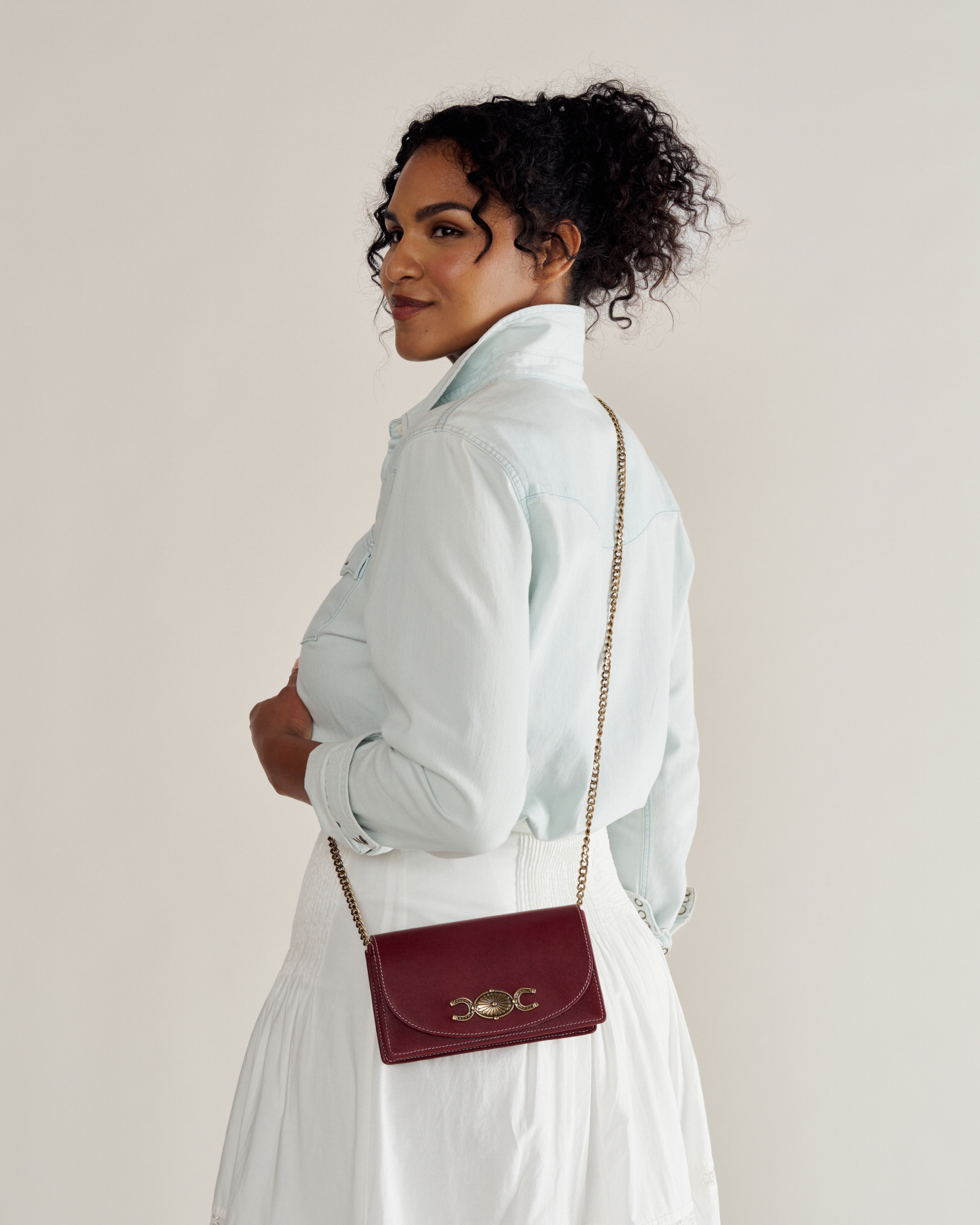 Concho Chain Crossbody - Cabernet Cowhide