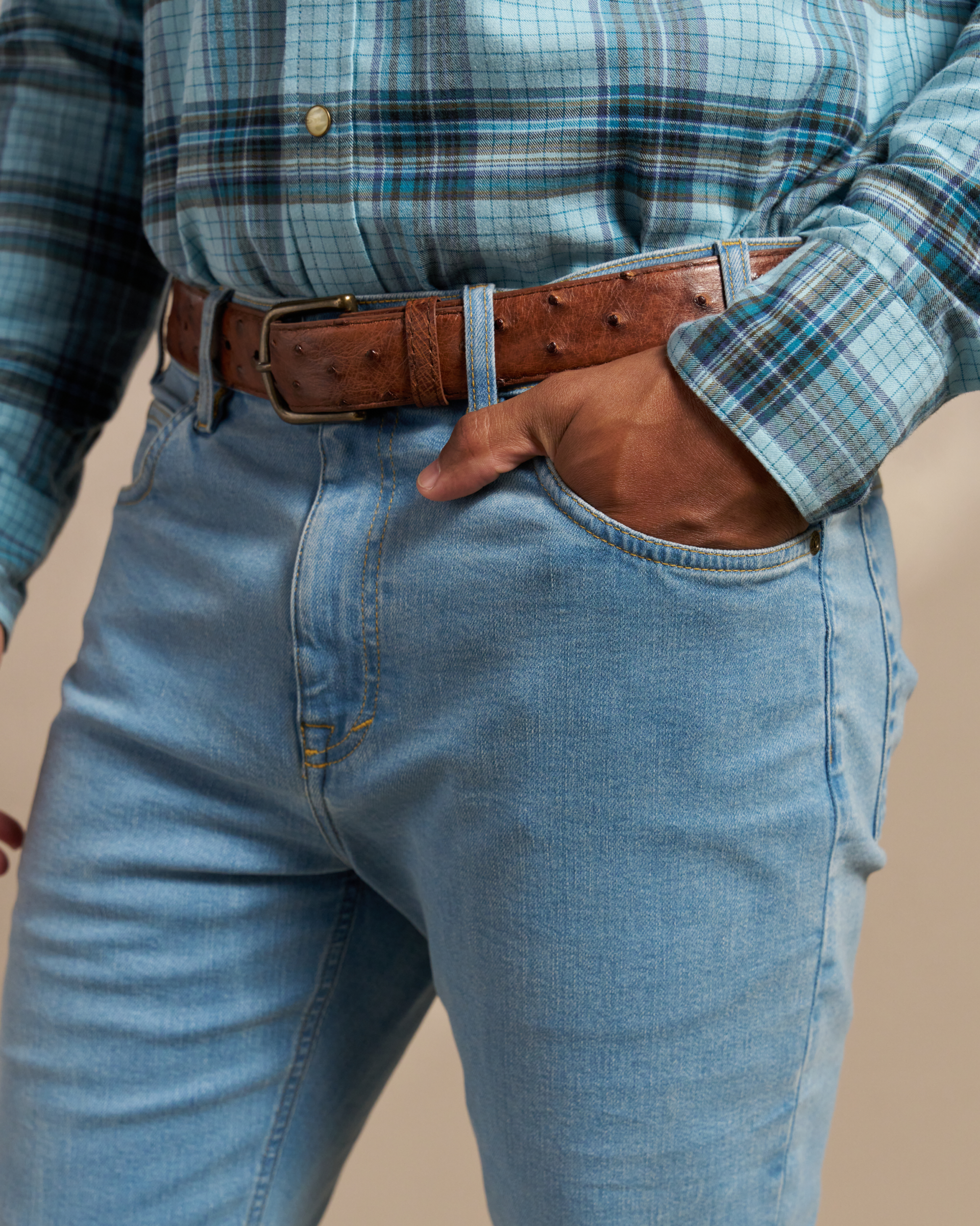 Men's Ostrich Belt - Russet Ostrich