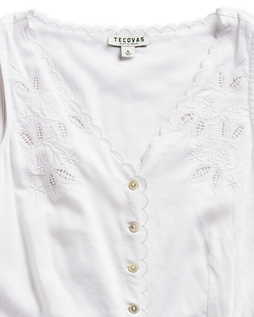 Women's Eyelet Linen Midi Dress - White Linen Cotton
