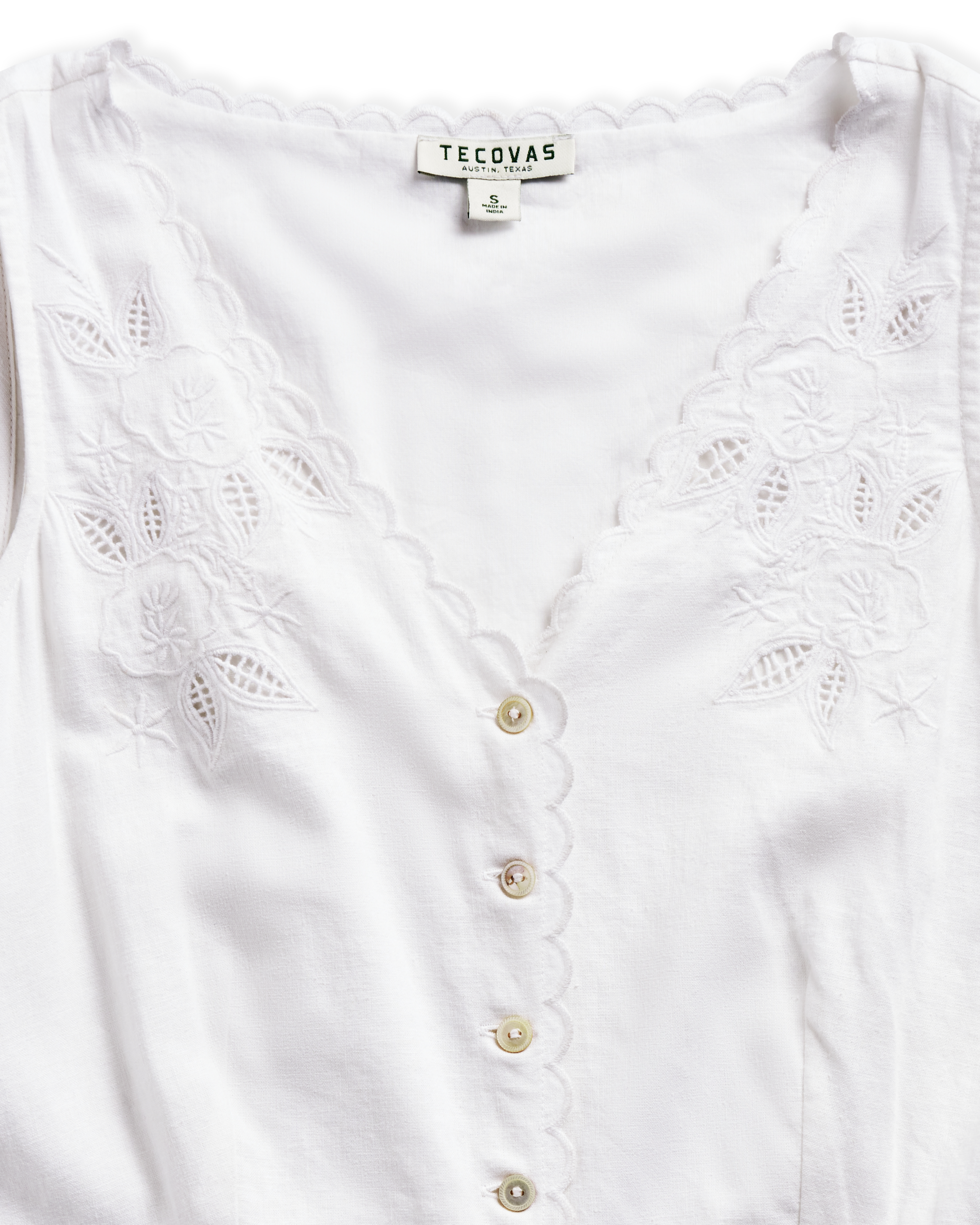 Women's Eyelet Linen Midi Dress - White Linen Cotton
