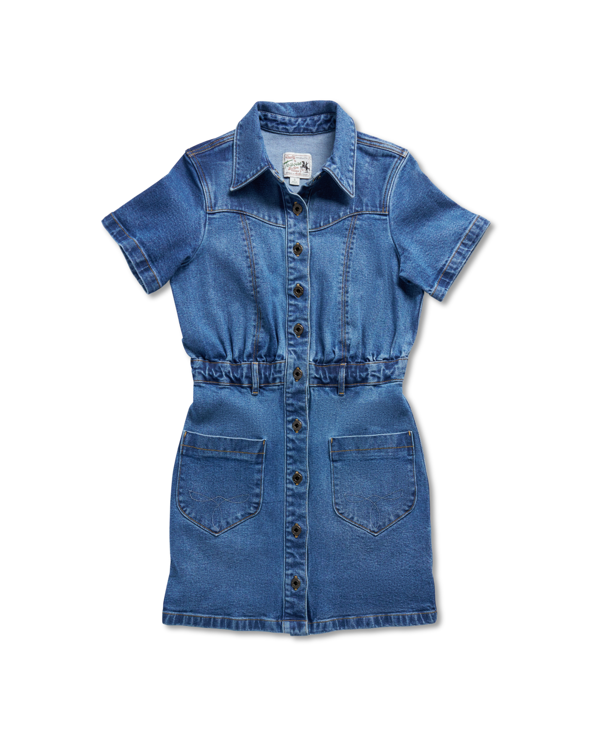 Women's Short Sleeve Denim Dress - Medium Wash Denim