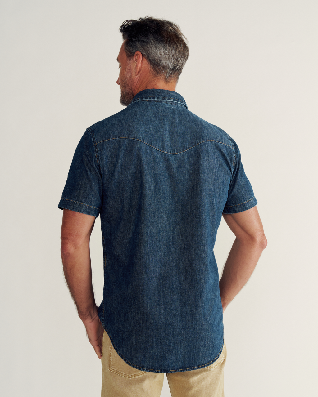 Men's Denim Short Sleeve Pearl Snap - Dark Wash Denim
