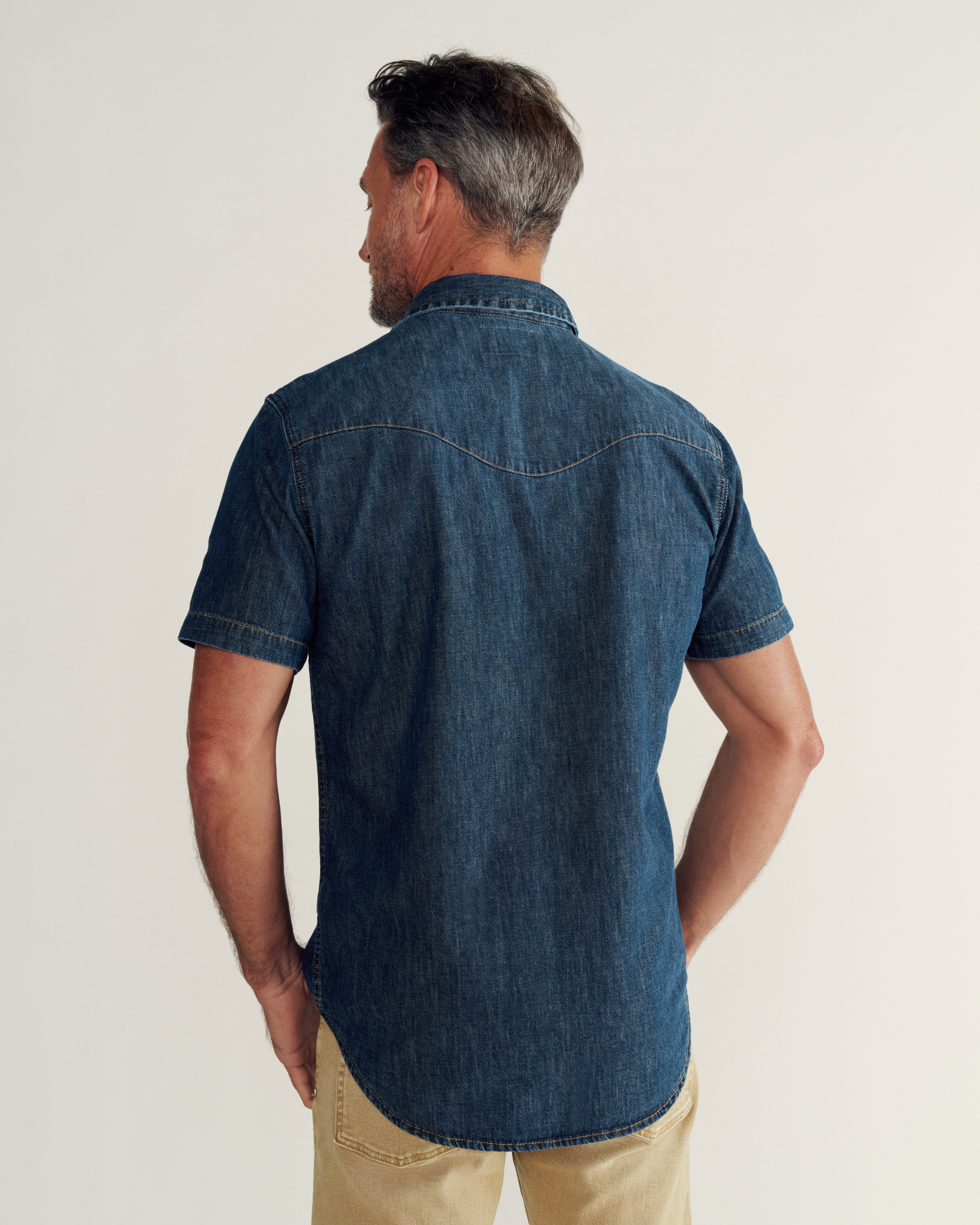Men's Denim Short Sleeve Pearl Snap - Dark Wash Denim