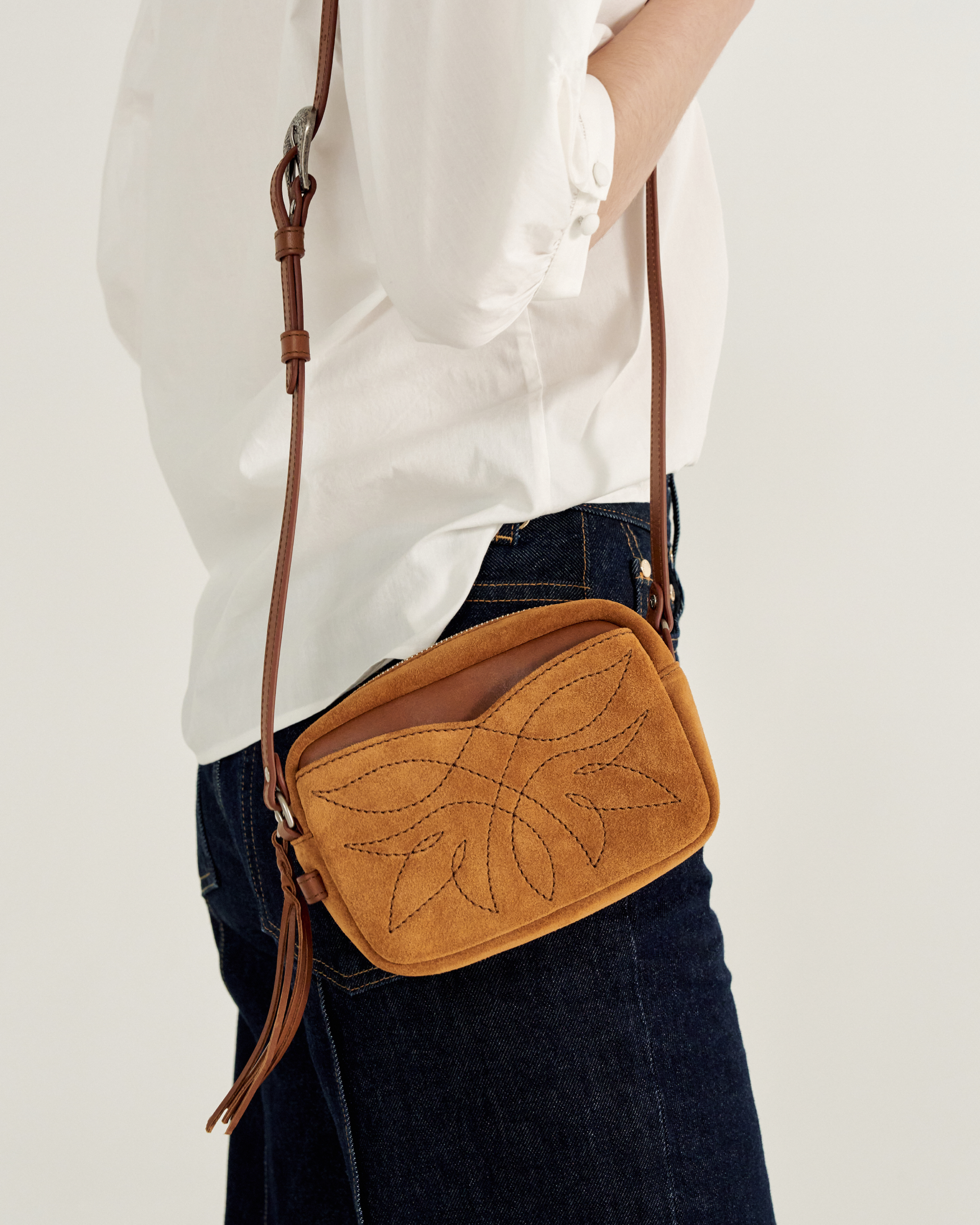 Flower Mini Crossbody - Cashew Suede