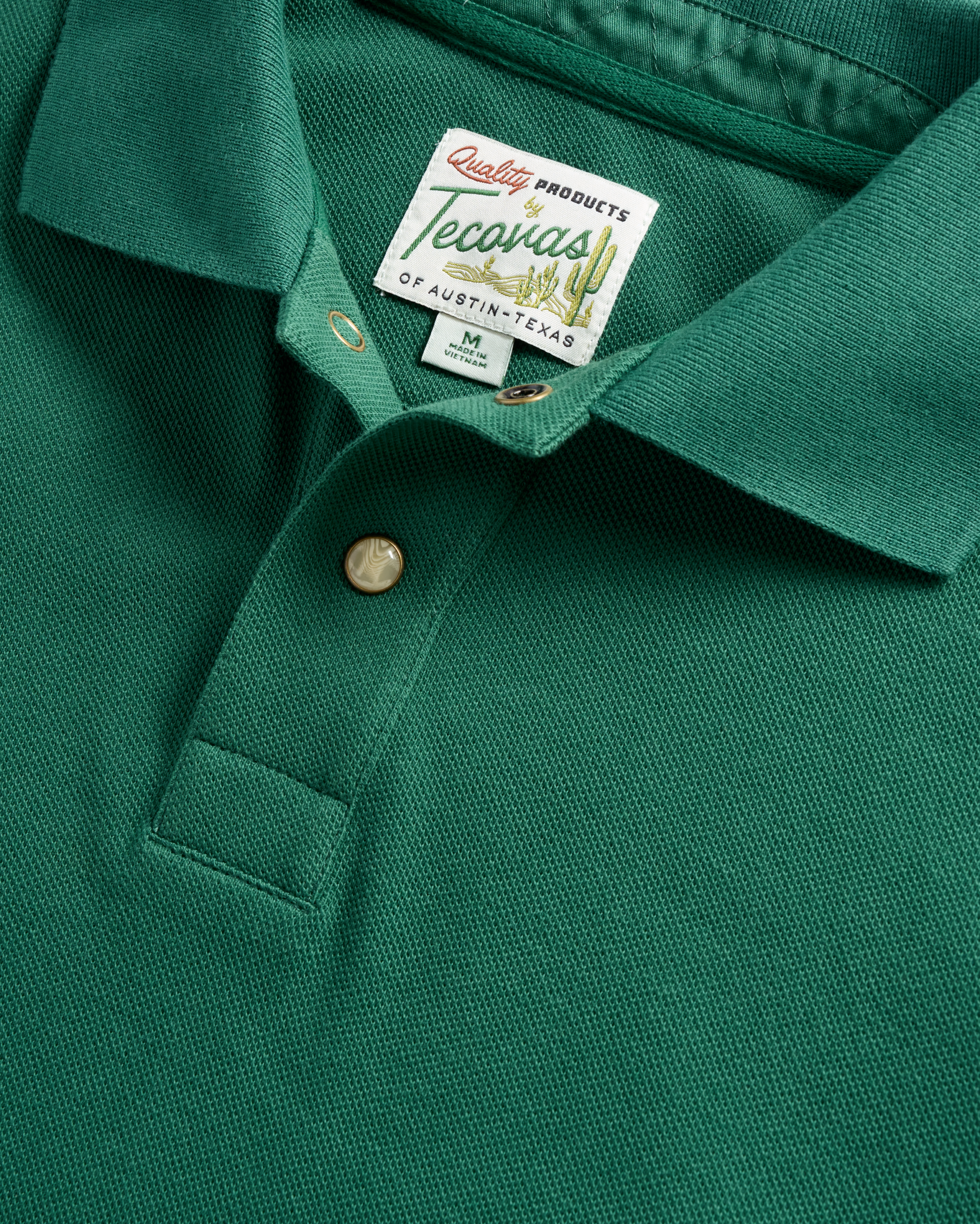 Men's Polo Short Sleeve Pearl Snap - Hunter Green Cotton