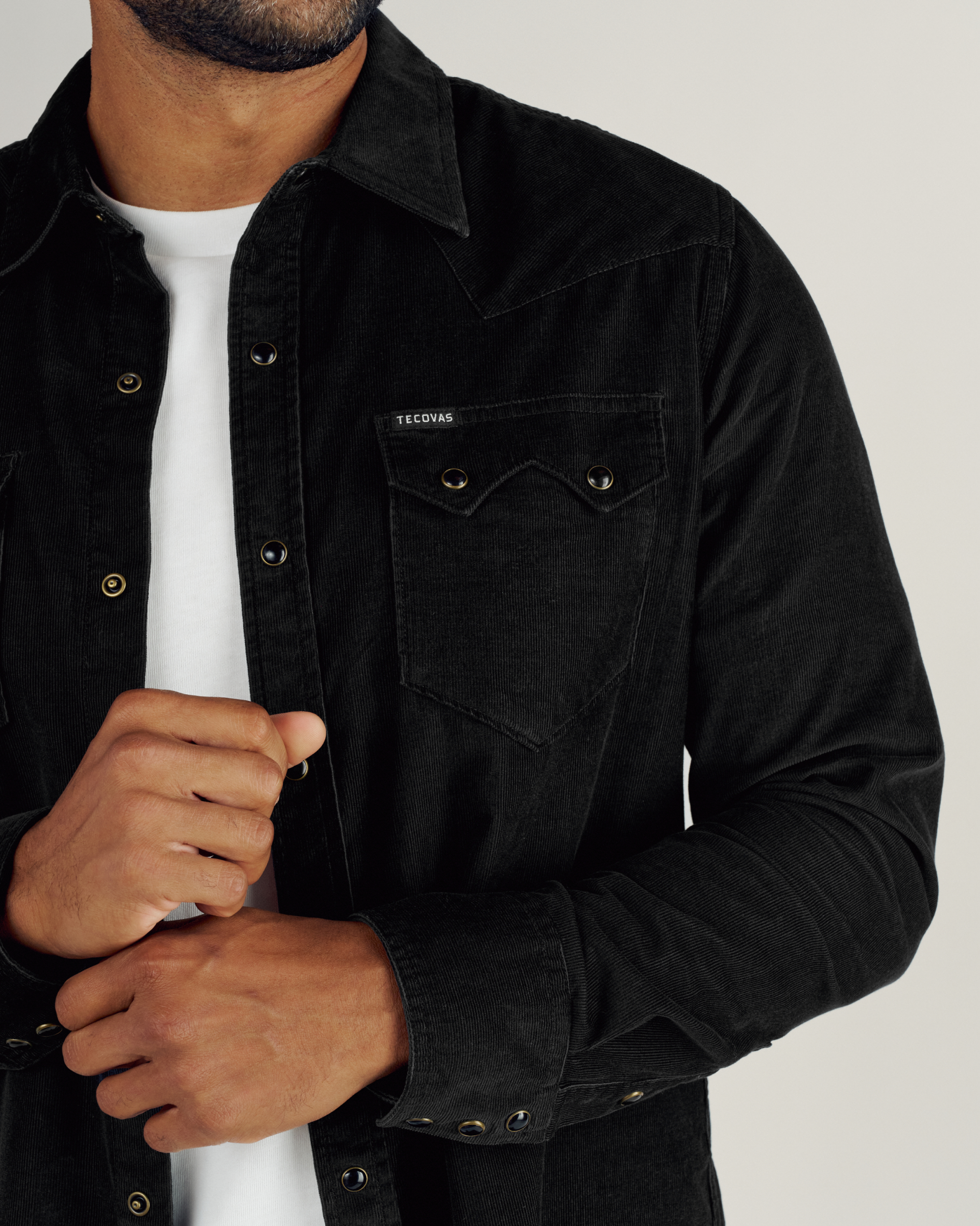 Men's Long Sleeve Texas Weight Corduroy Pearl Snap - Black Corduroy