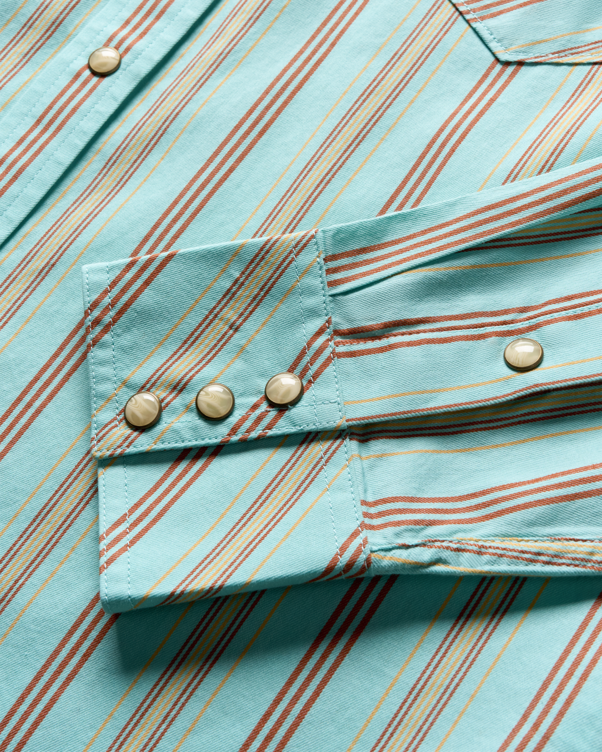 Men's Vintage Weight Sawtooth Cotton Pearl Snap - Blue Stripe Cotton