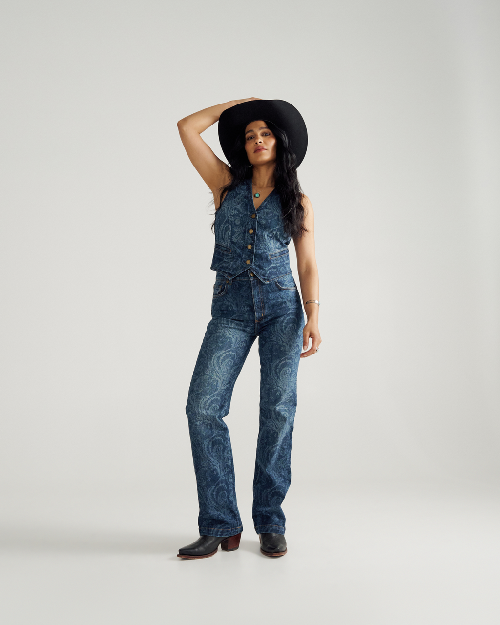 Women's Denim Vest - Blue Paisley Denim