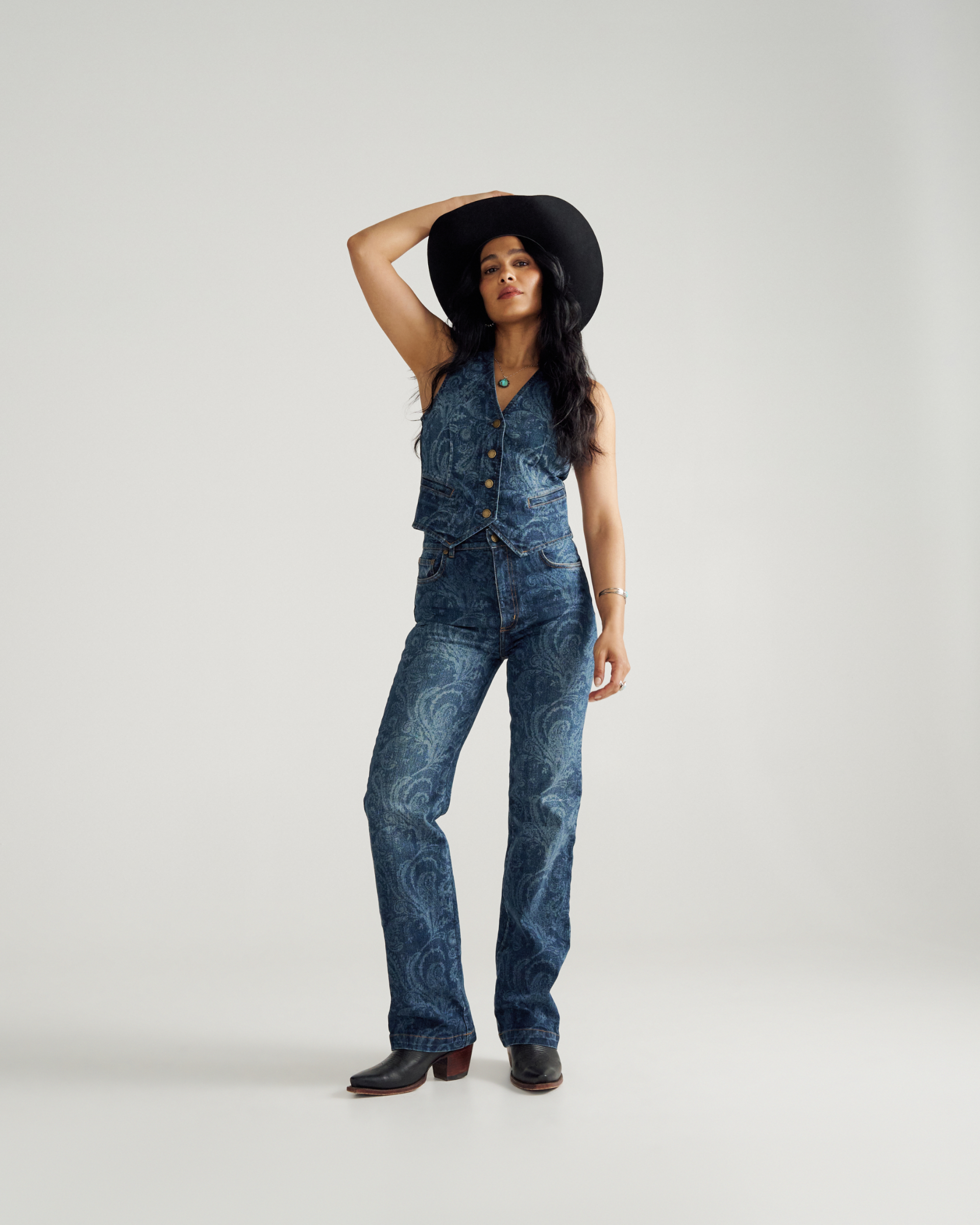Women's Denim Vest - Blue Paisley Denim