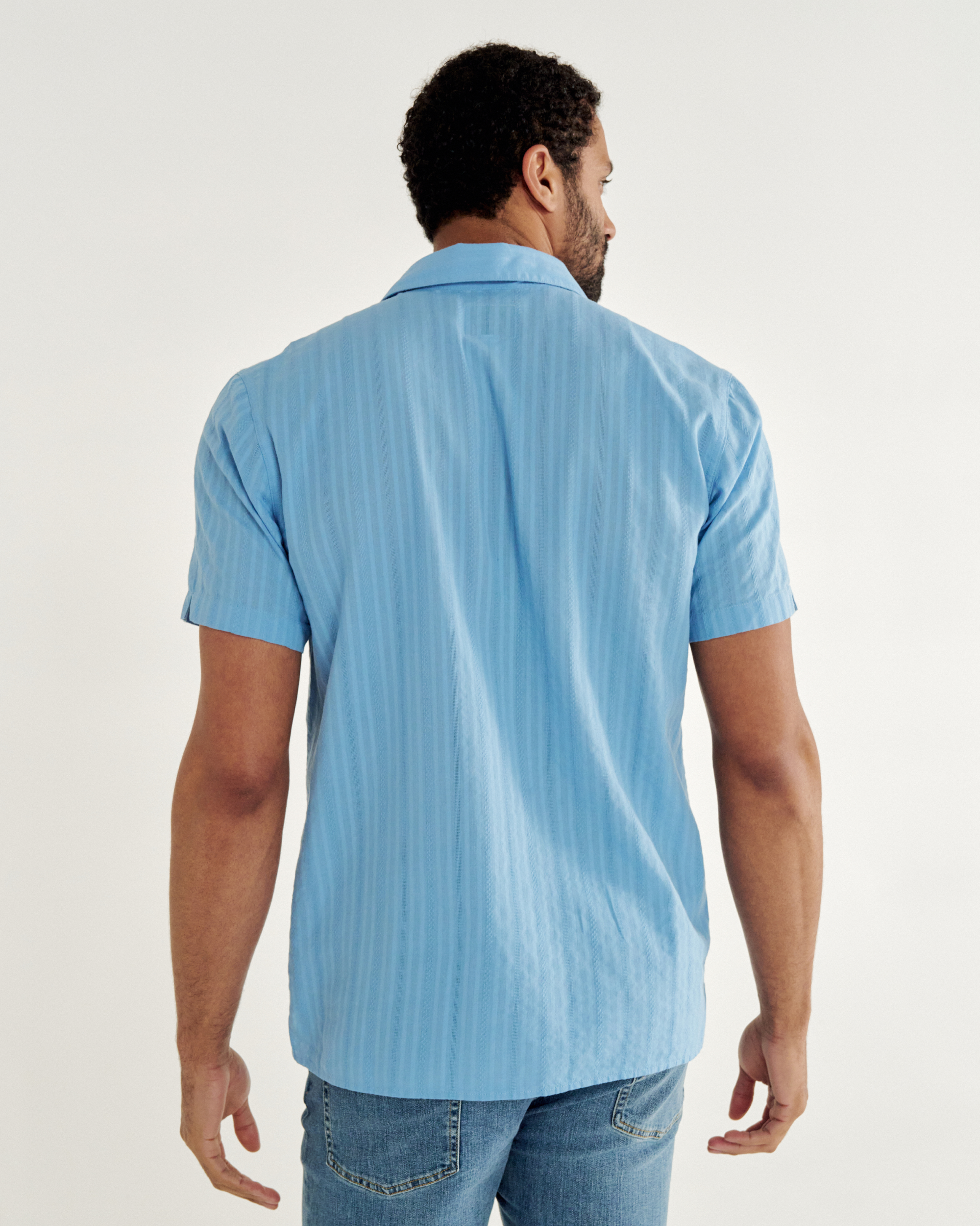 Men's Dobby Camp Short Sleeve Shirt - Light Blue Cotton